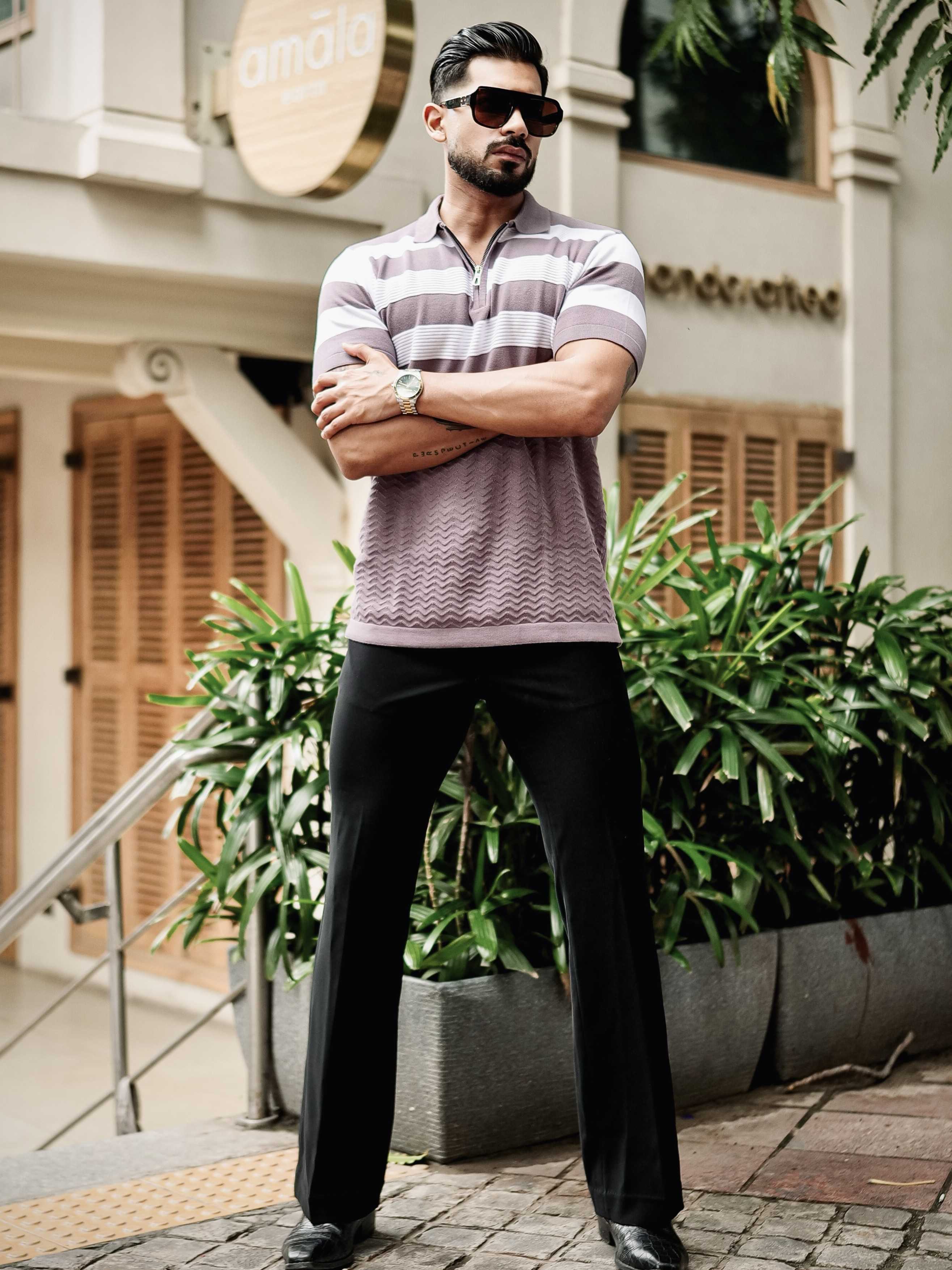 FOOMER PURPLE HALF SLEEVE KNITTED TSHIRT FOR MEN'S - Image 6