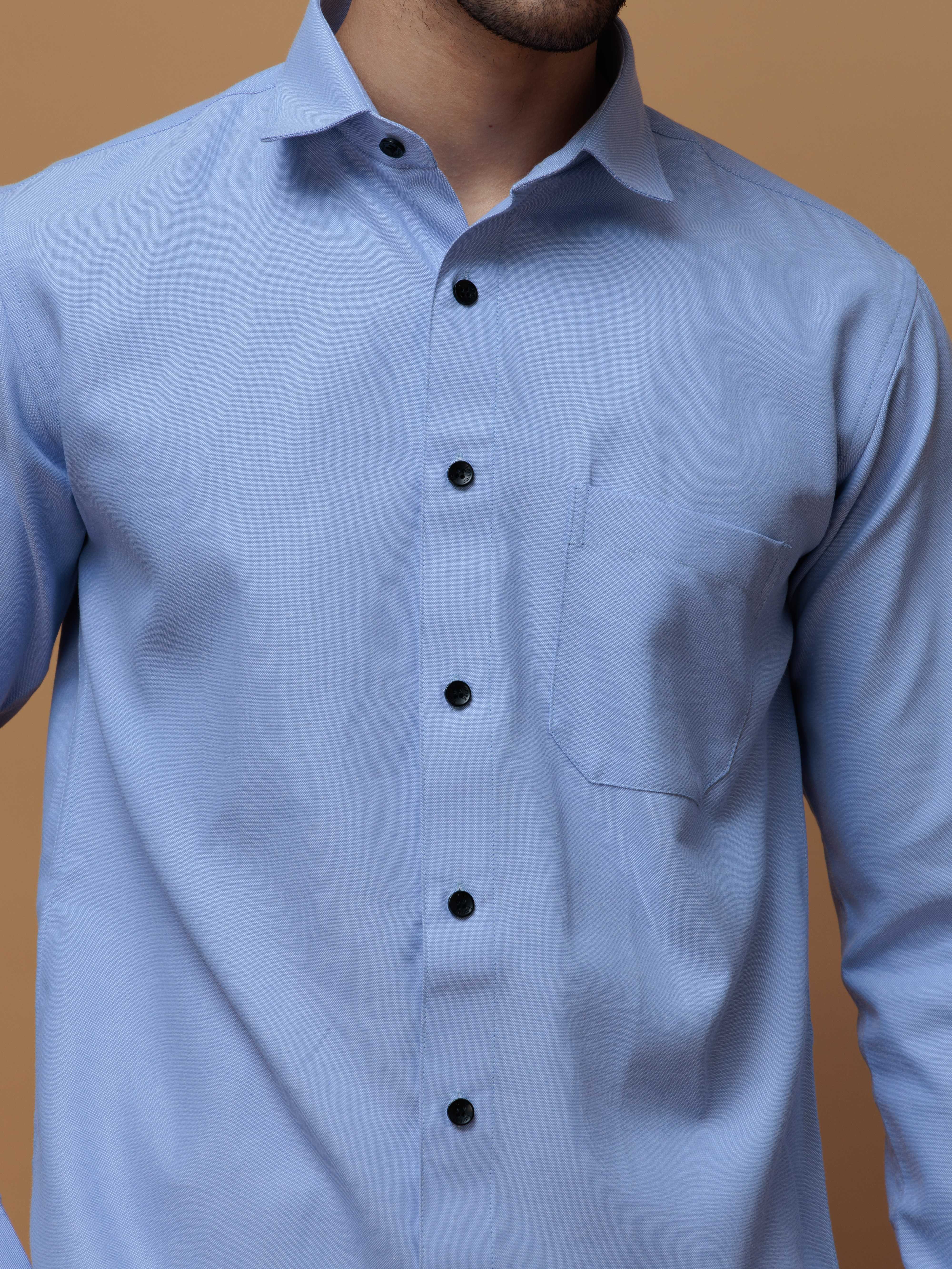 FORMAL SKY BLUE PLAIN OXFORD COTTON CASUAL SHIRT FOR MEN'S - Image 2