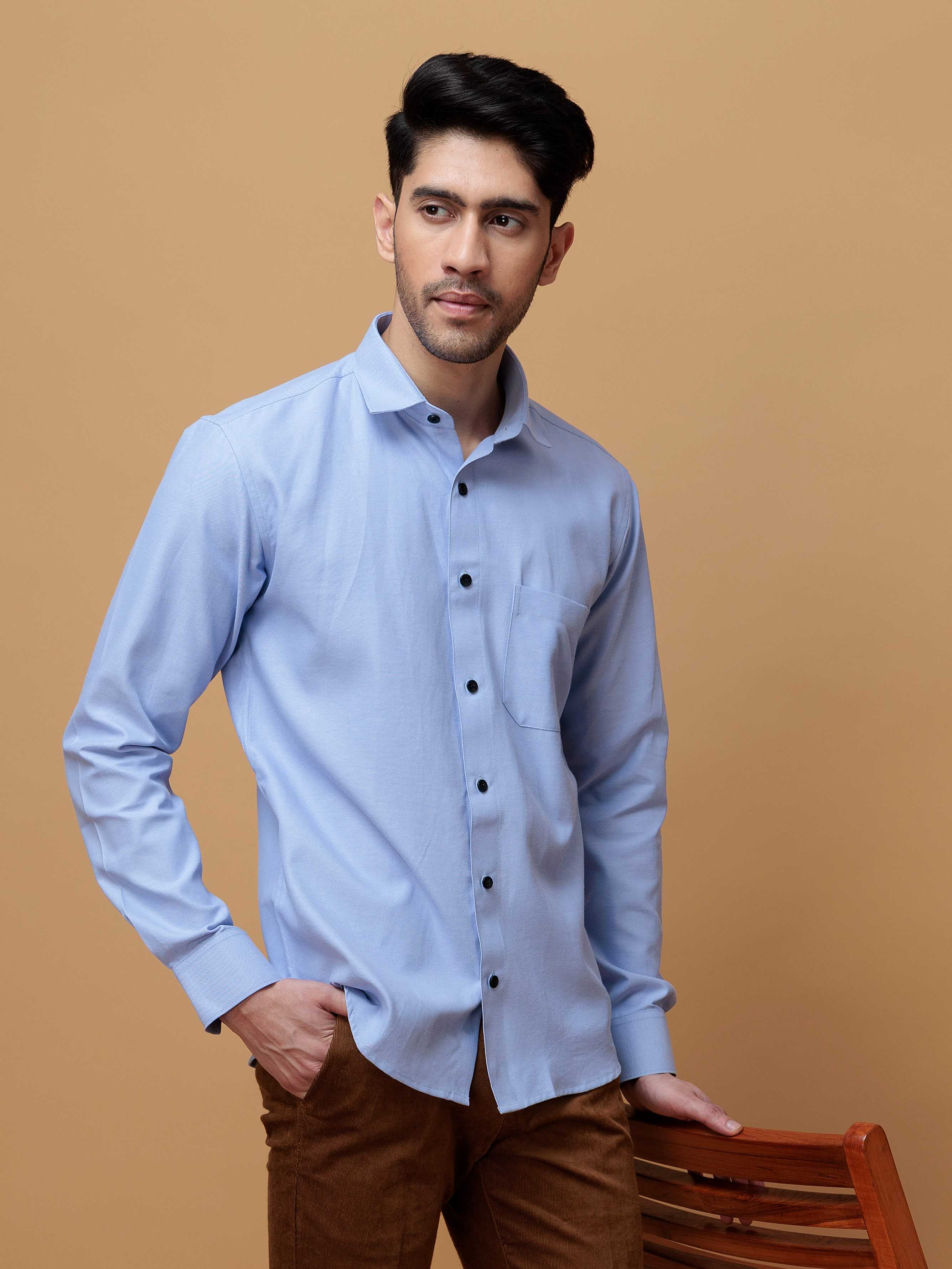 FORMAL SKY BLUE PLAIN OXFORD COTTON CASUAL SHIRT FOR MEN'S - Image 8