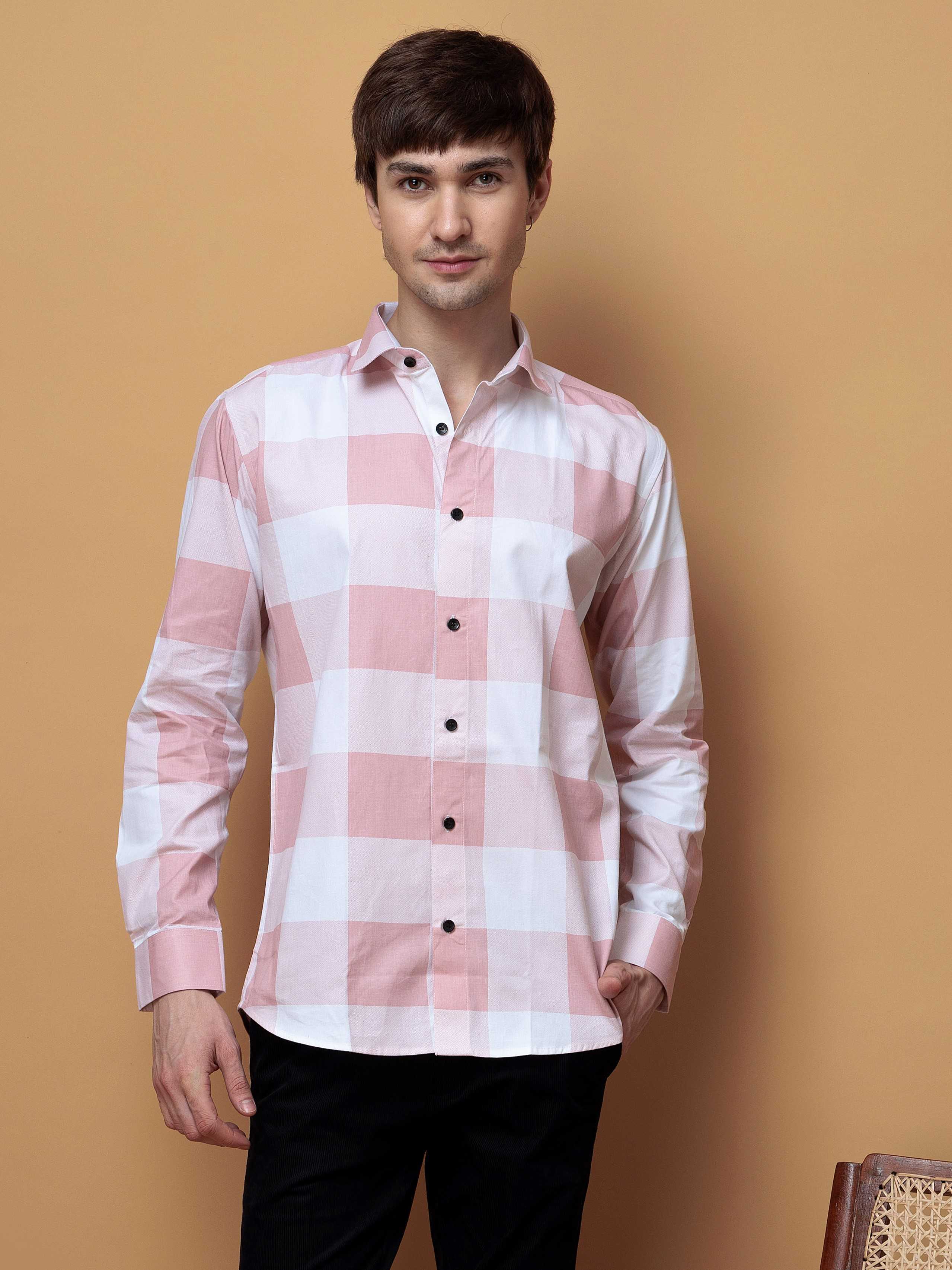 FOOMER SQUARE PEACH CHECKED COTTON CASUAL SHIRT FOR MEN'S - Image 3