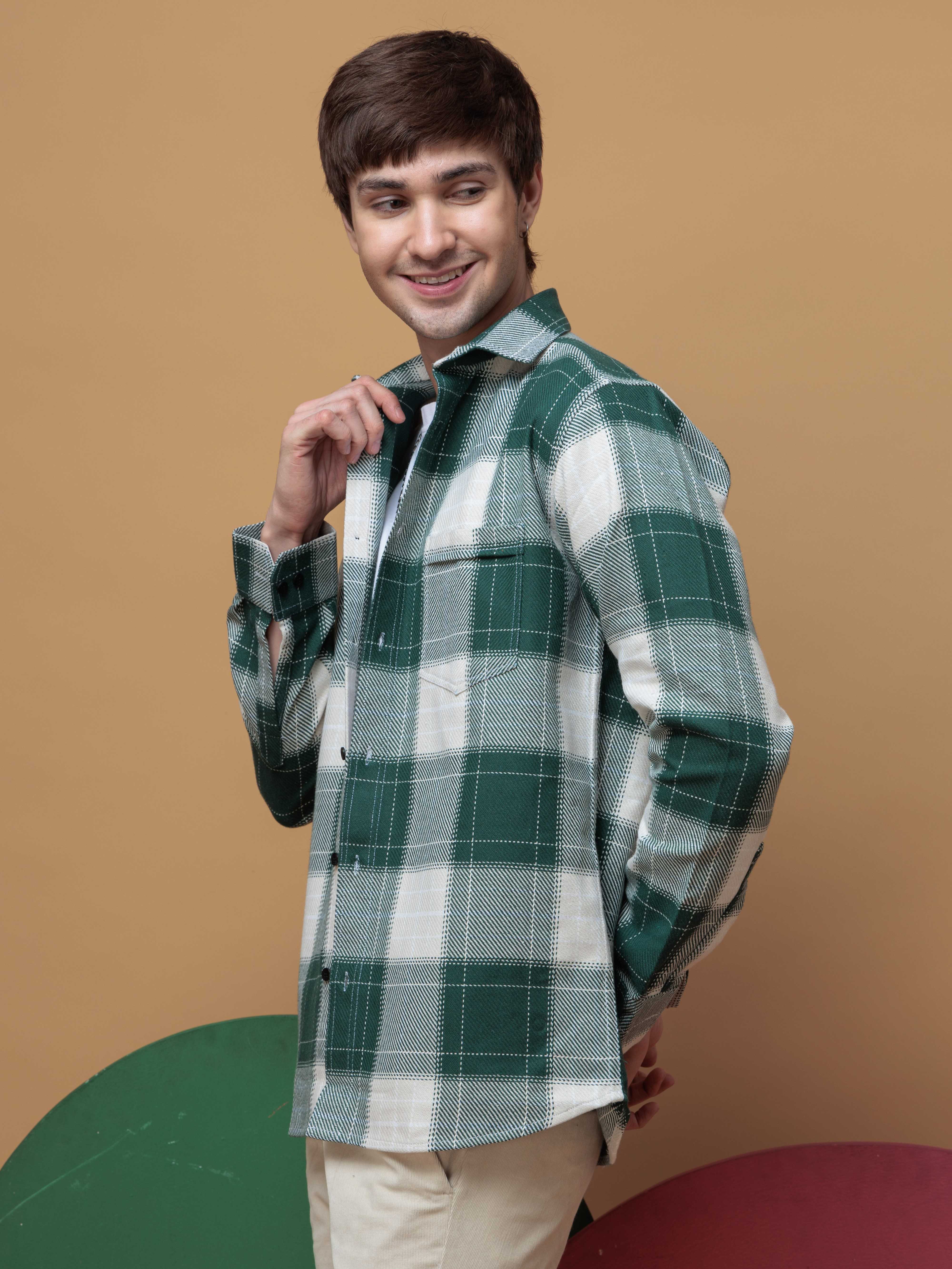 FOOMER TARTAN GREEN CHECKED CASUAL SHIRT FOR MEN'S - Image 4