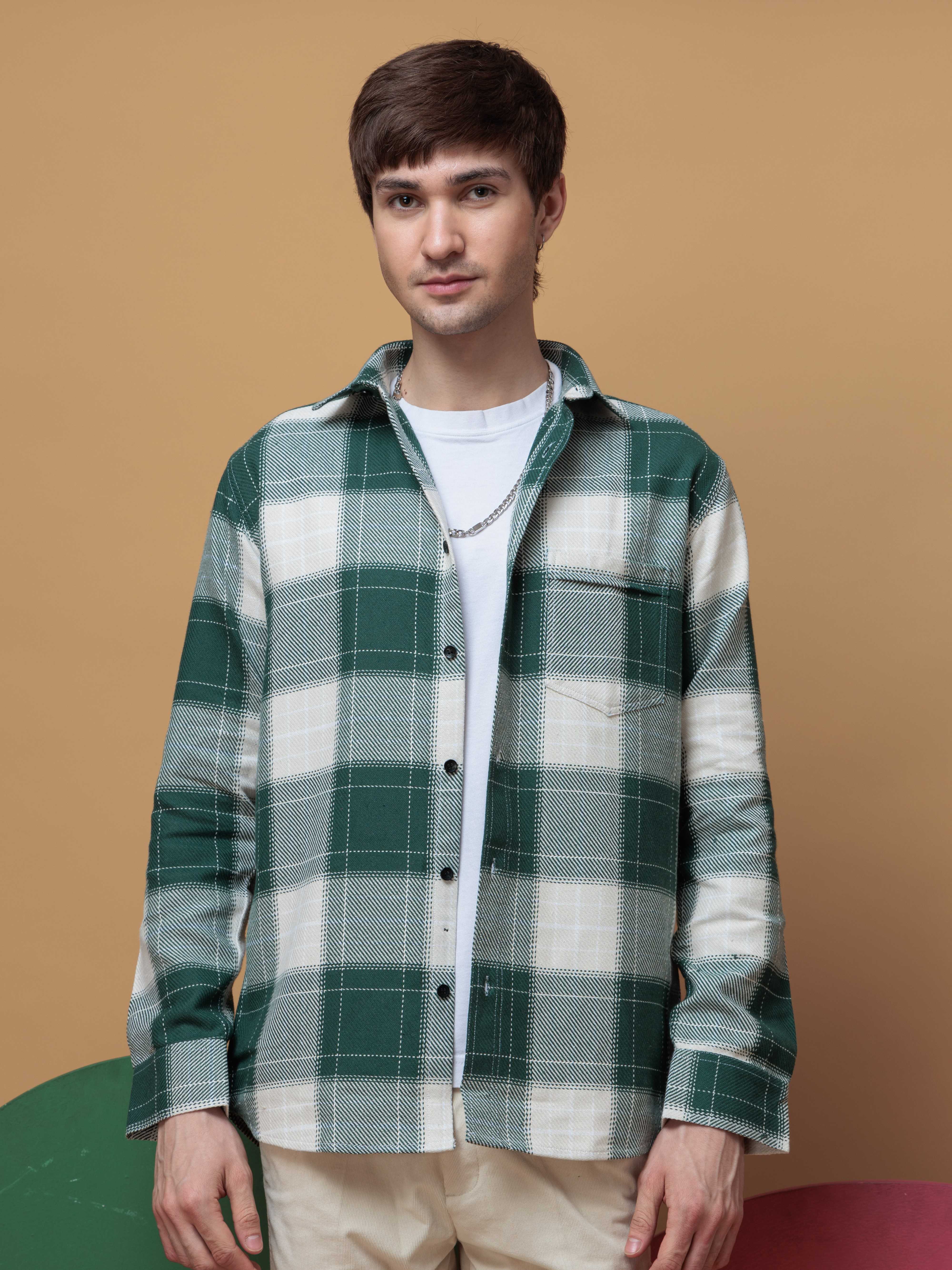 FOOMER TARTAN GREEN CHECKED CASUAL SHIRT FOR MEN'S - Image 5