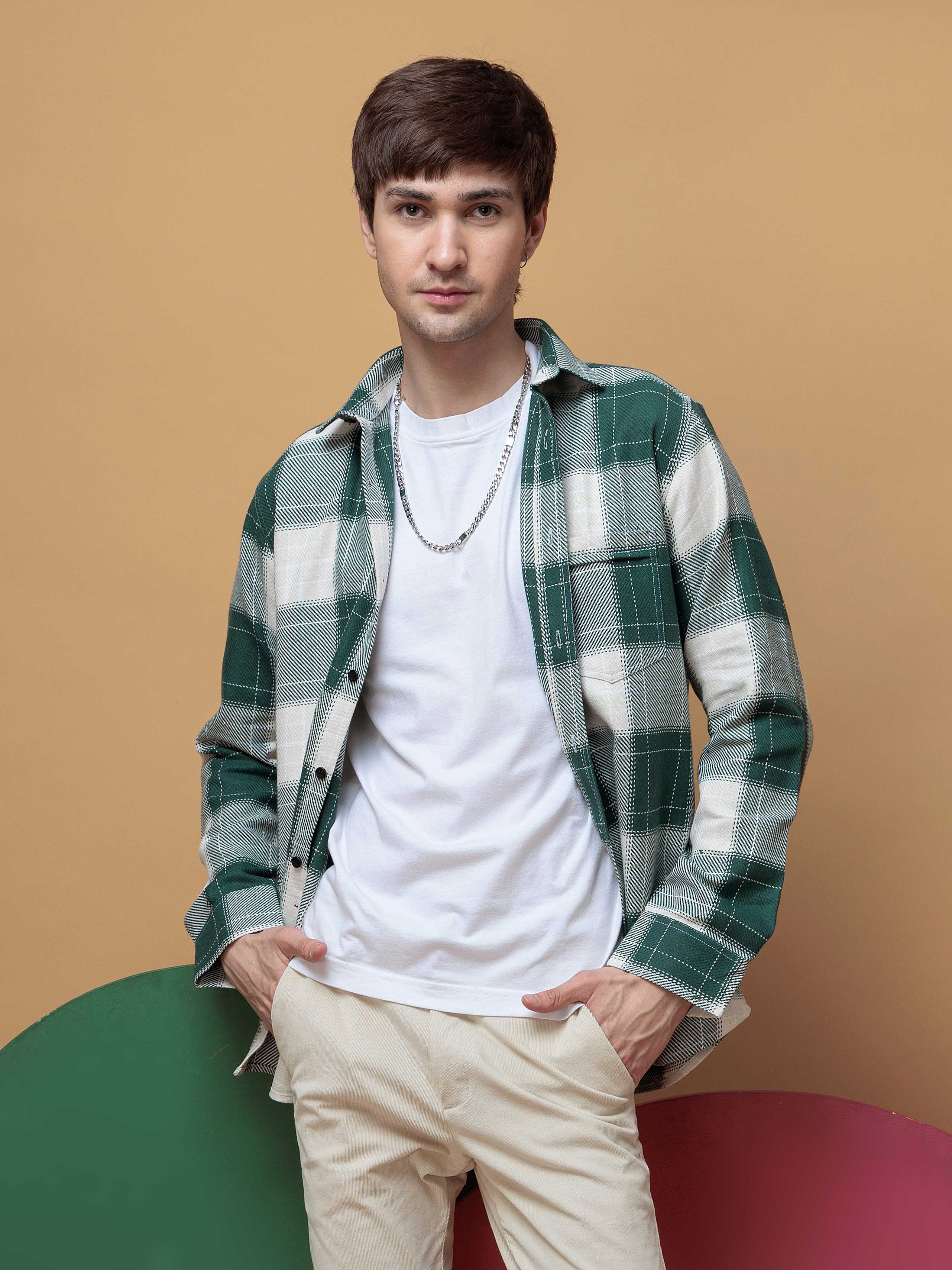 FOOMER TARTAN GREEN CHECKED CASUAL SHIRT FOR MEN'S - Image 8