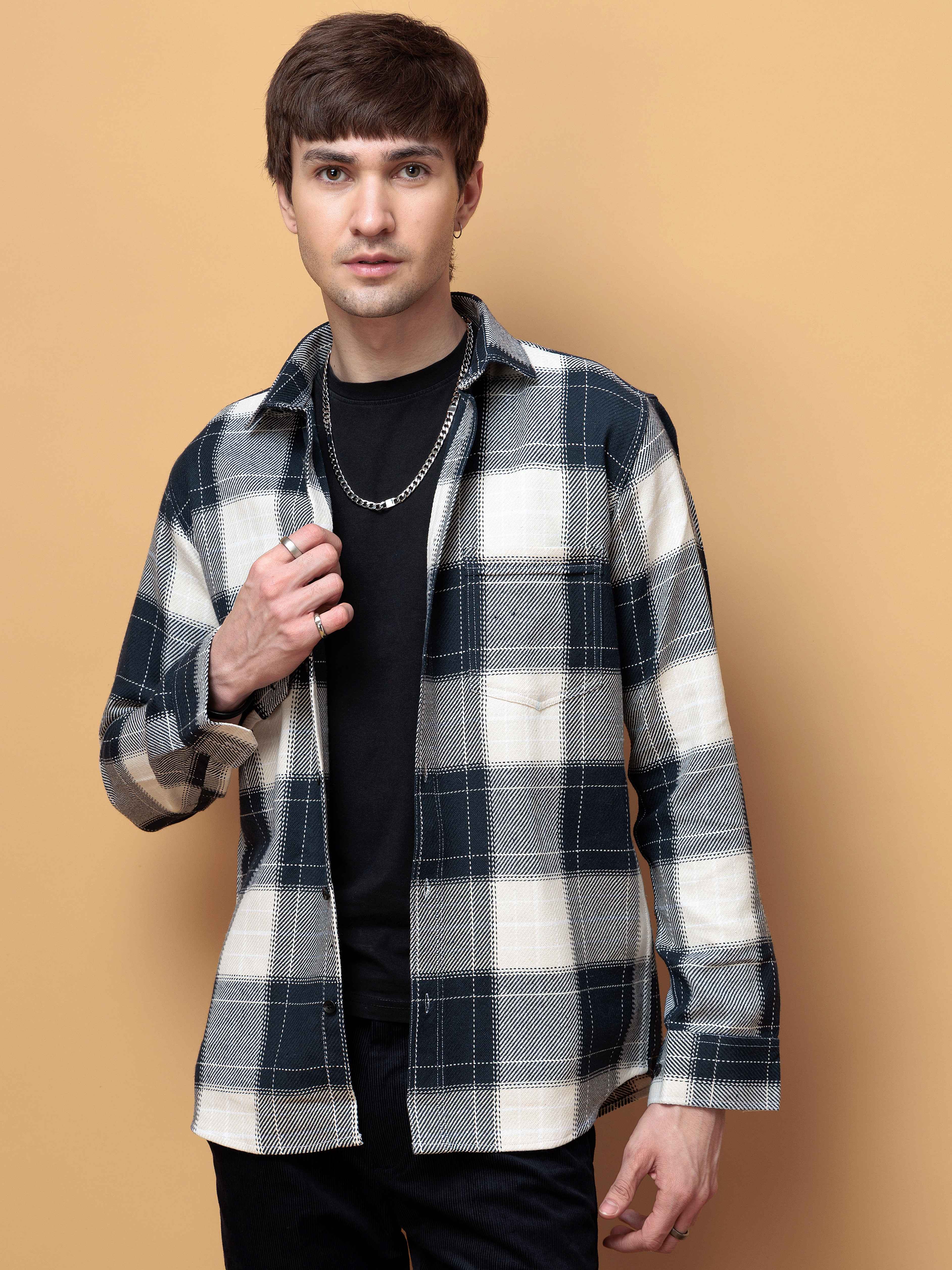 FOOMER TARTAN NAVY CHECKED COTTON CASUAL SHIRT FOR MEN'S - Image 3