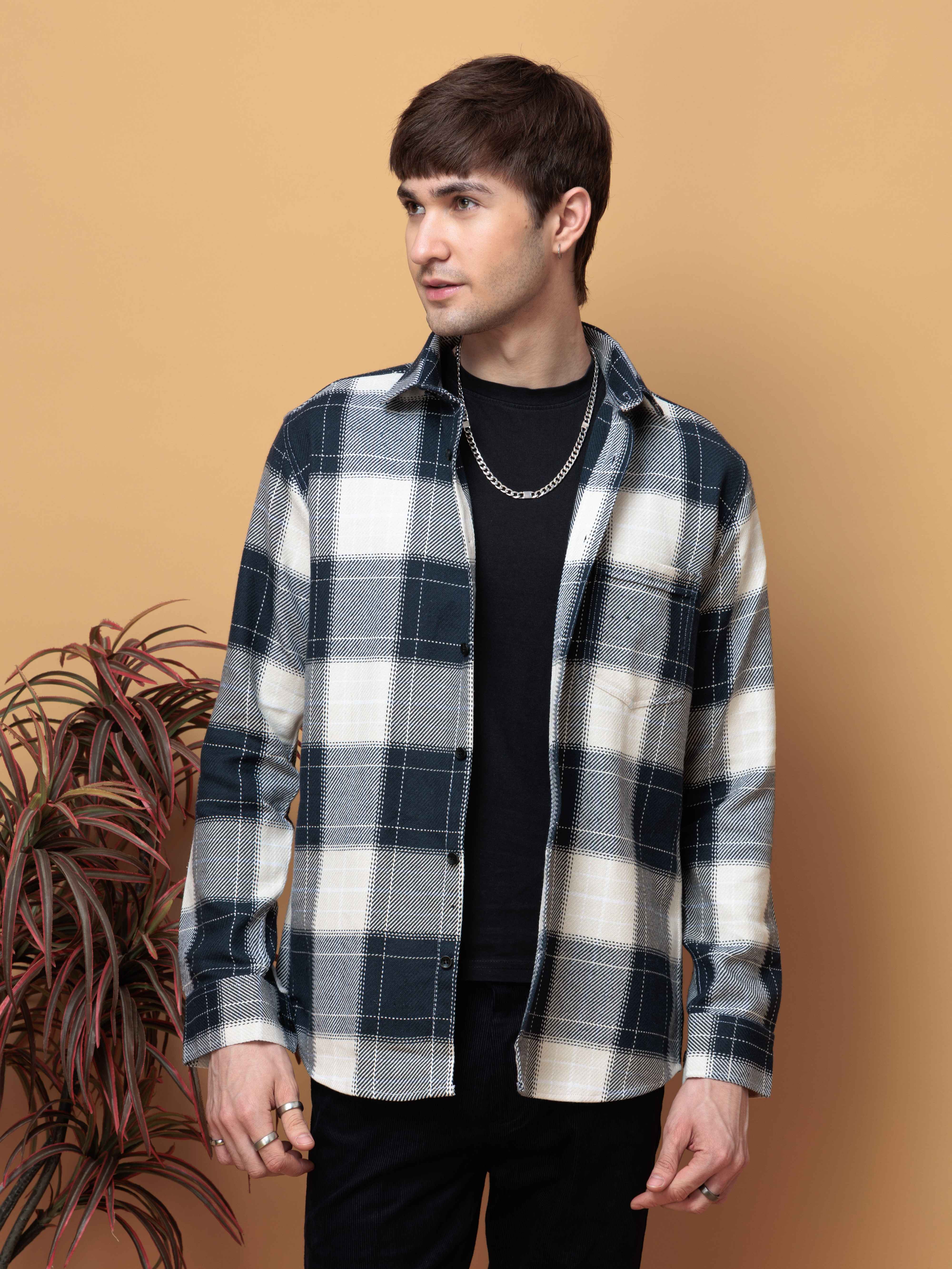 FOOMER TARTAN NAVY CHECKED COTTON CASUAL SHIRT FOR MEN'S - Image 5