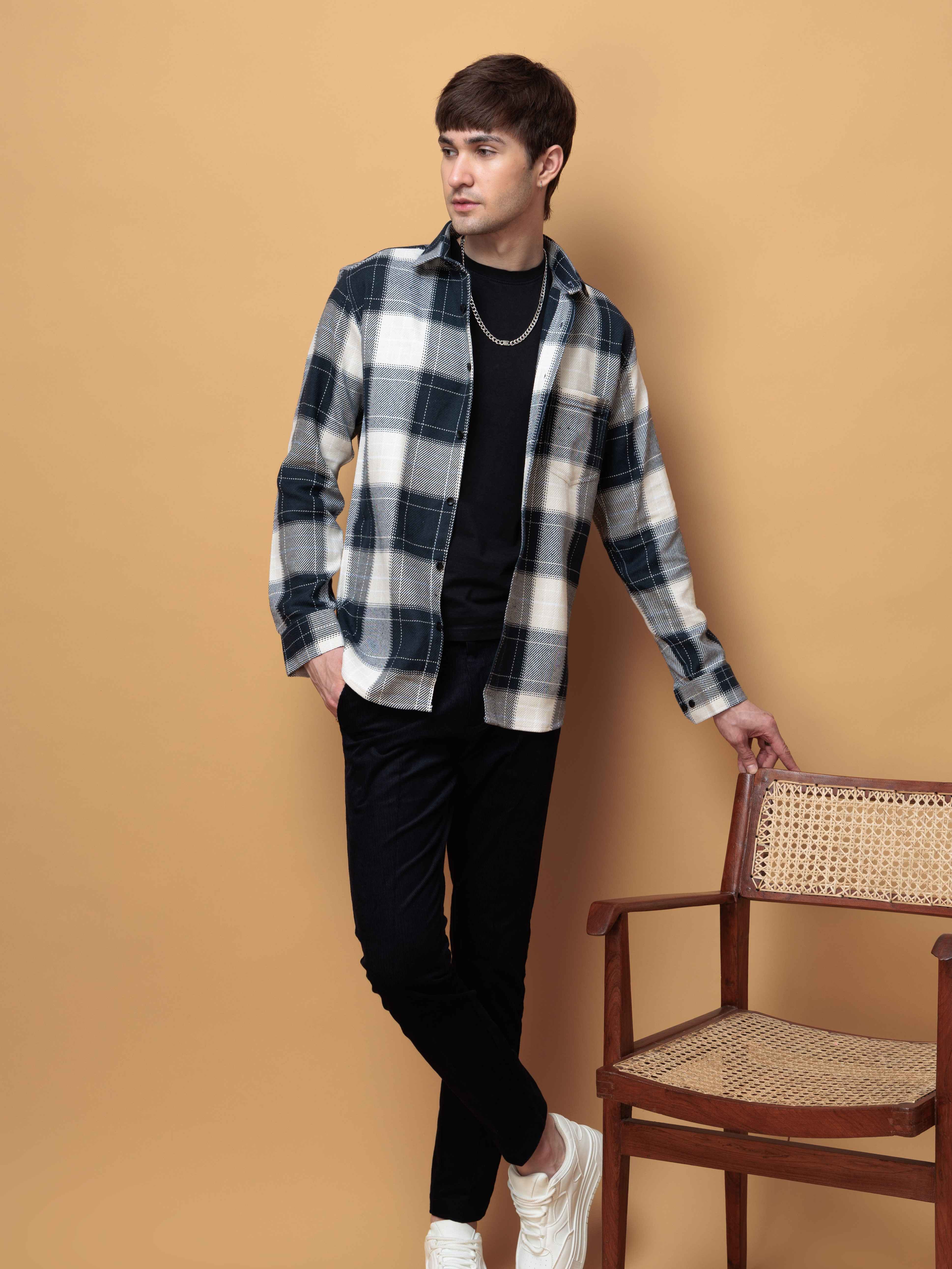 FOOMER TARTAN NAVY CHECKED COTTON CASUAL SHIRT FOR MEN'S - Image 6