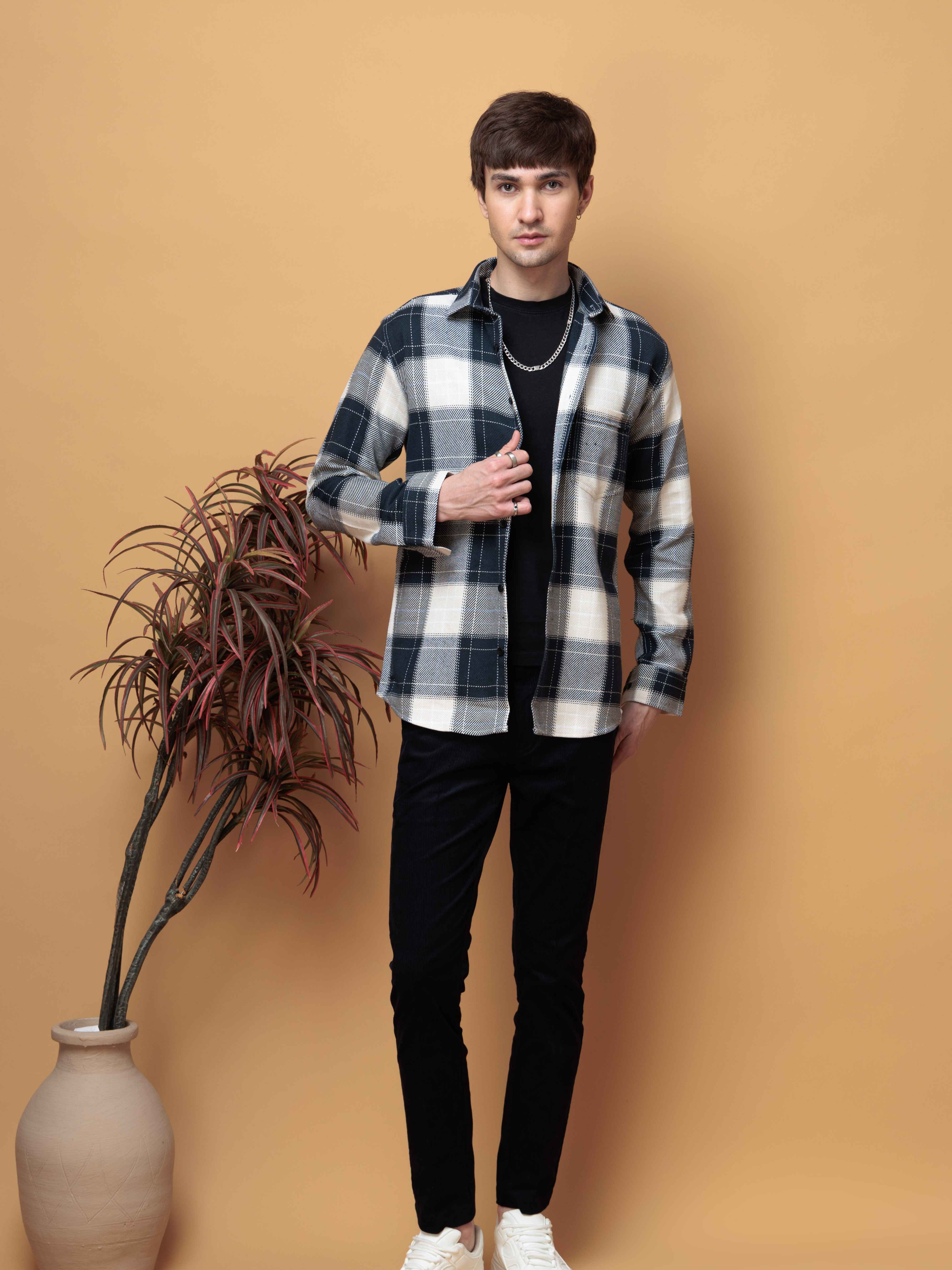 FOOMER TARTAN NAVY CHECKED COTTON CASUAL SHIRT FOR MEN'S - Image 7
