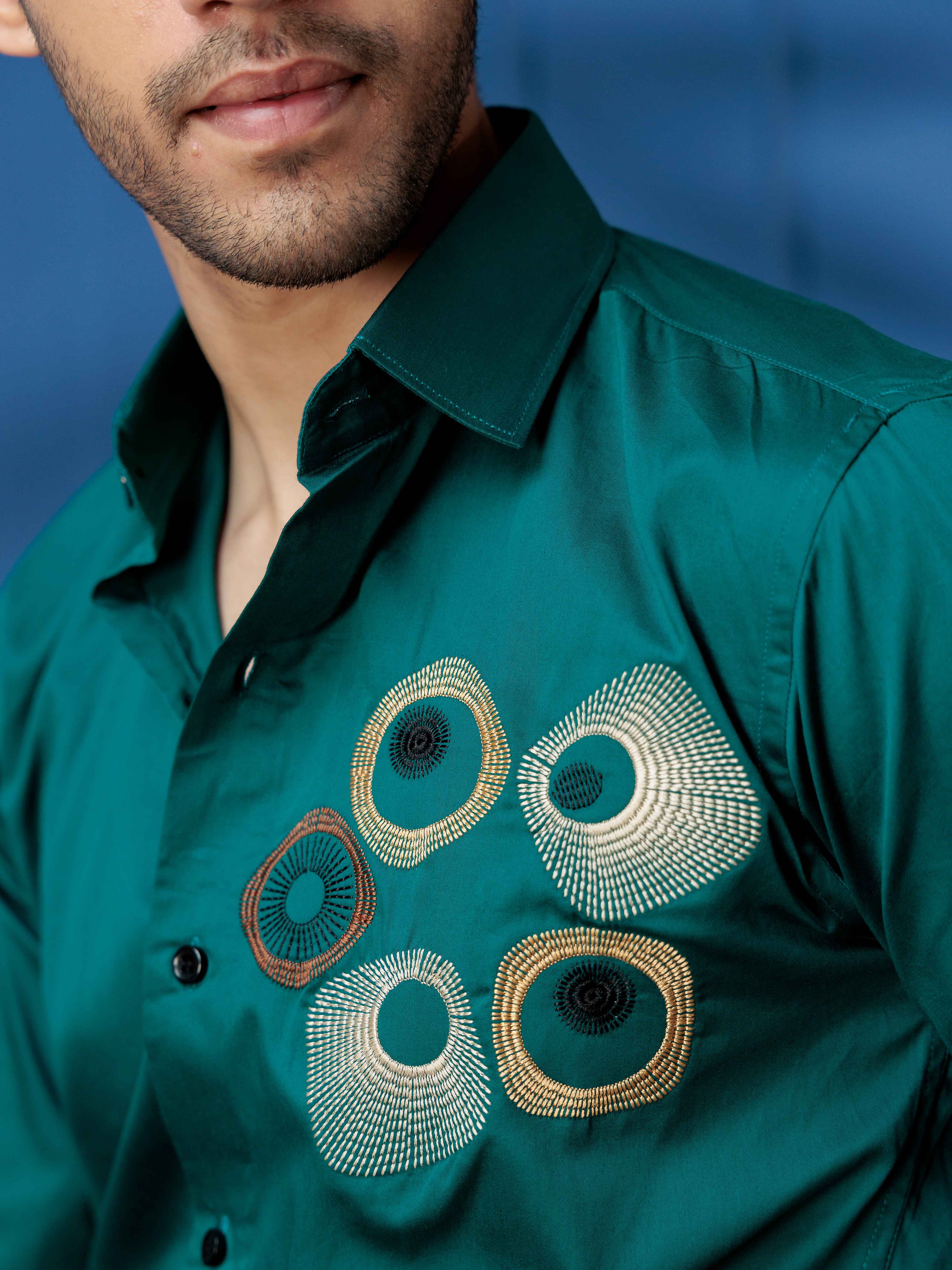 FOOMER VIRTUAL ROUND EMBROIDERED RAMA LUXURY COTTON SHIRT FOR MEN - Image 5