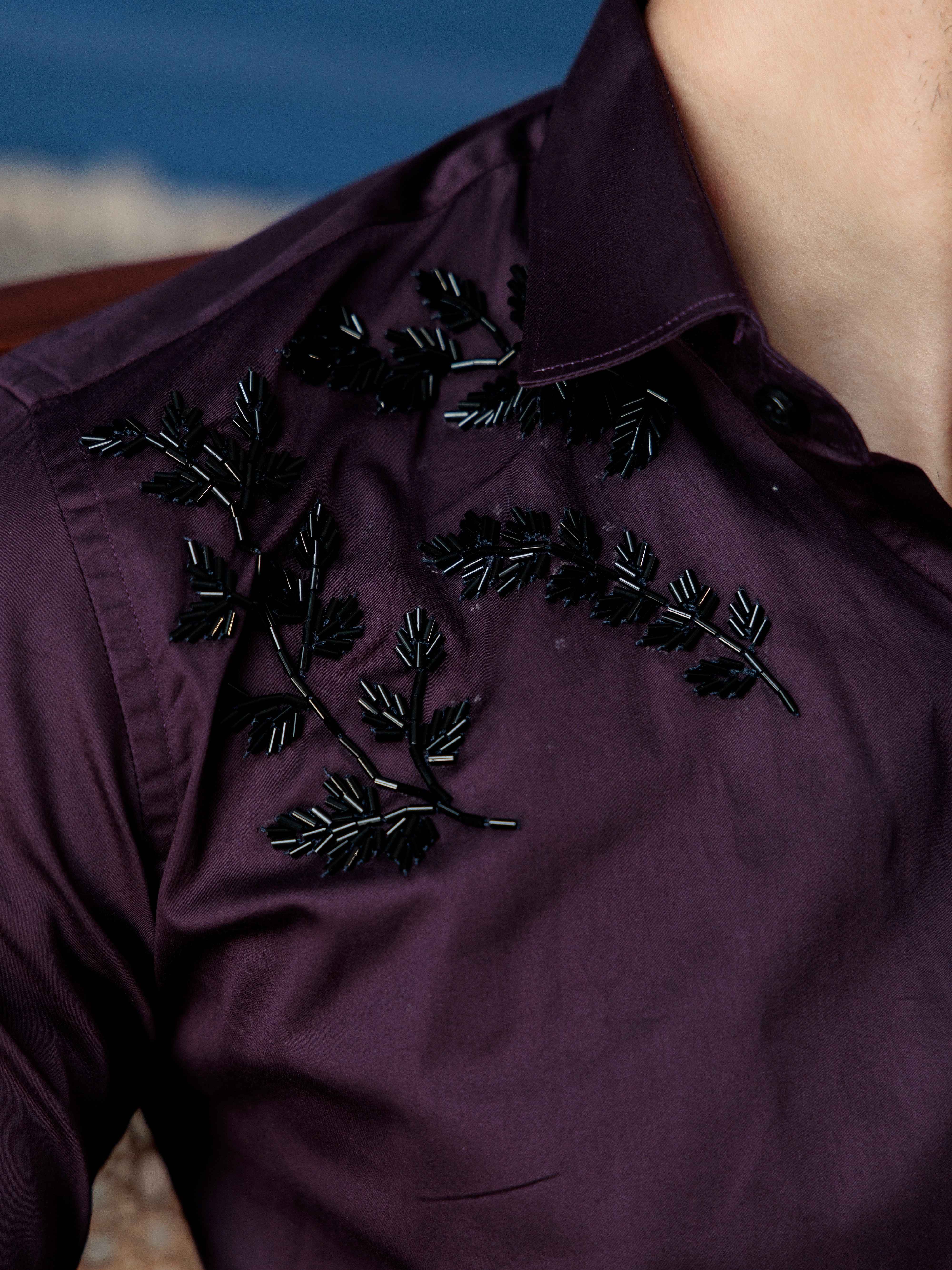 FOOMER WAVE HD RHINESTONE HAND WORK SATIN COTTON SHIRT FOR MEN - Image 3