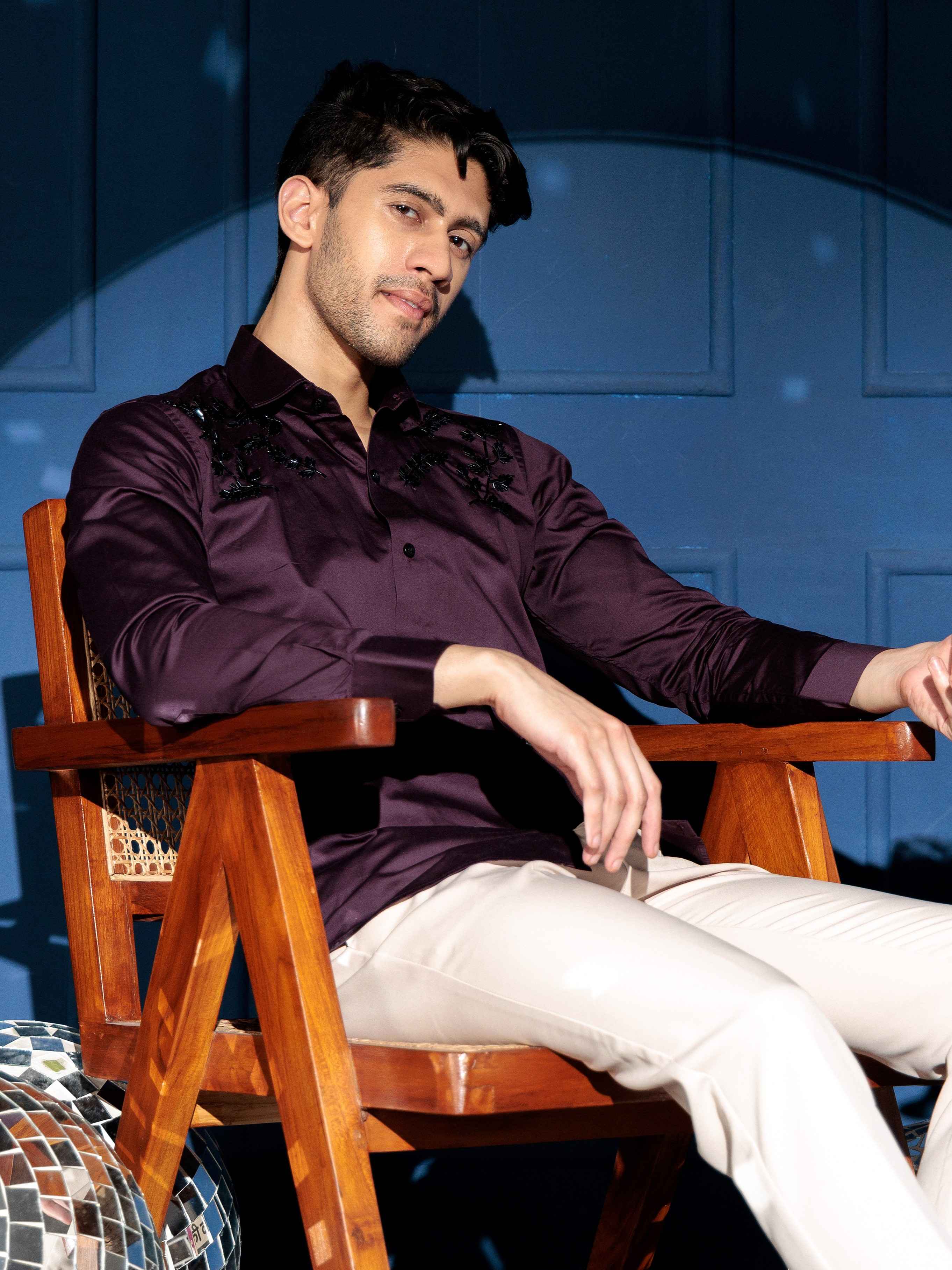 FOOMER WAVE HD RHINESTONE HAND WORK SATIN COTTON SHIRT FOR MEN - Image 4