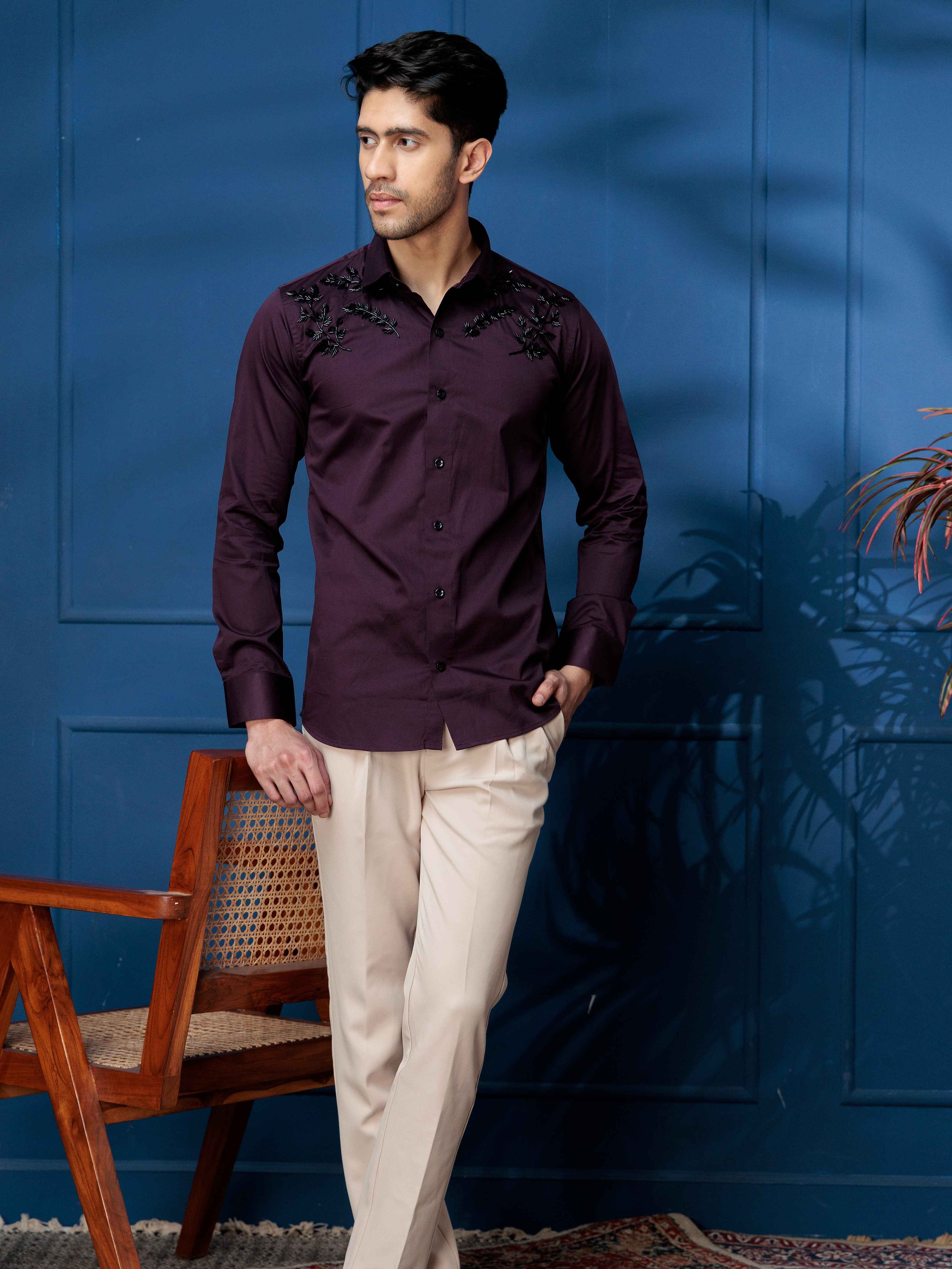 FOOMER WAVE HD RHINESTONE HAND WORK SATIN COTTON SHIRT FOR MEN - Image 7