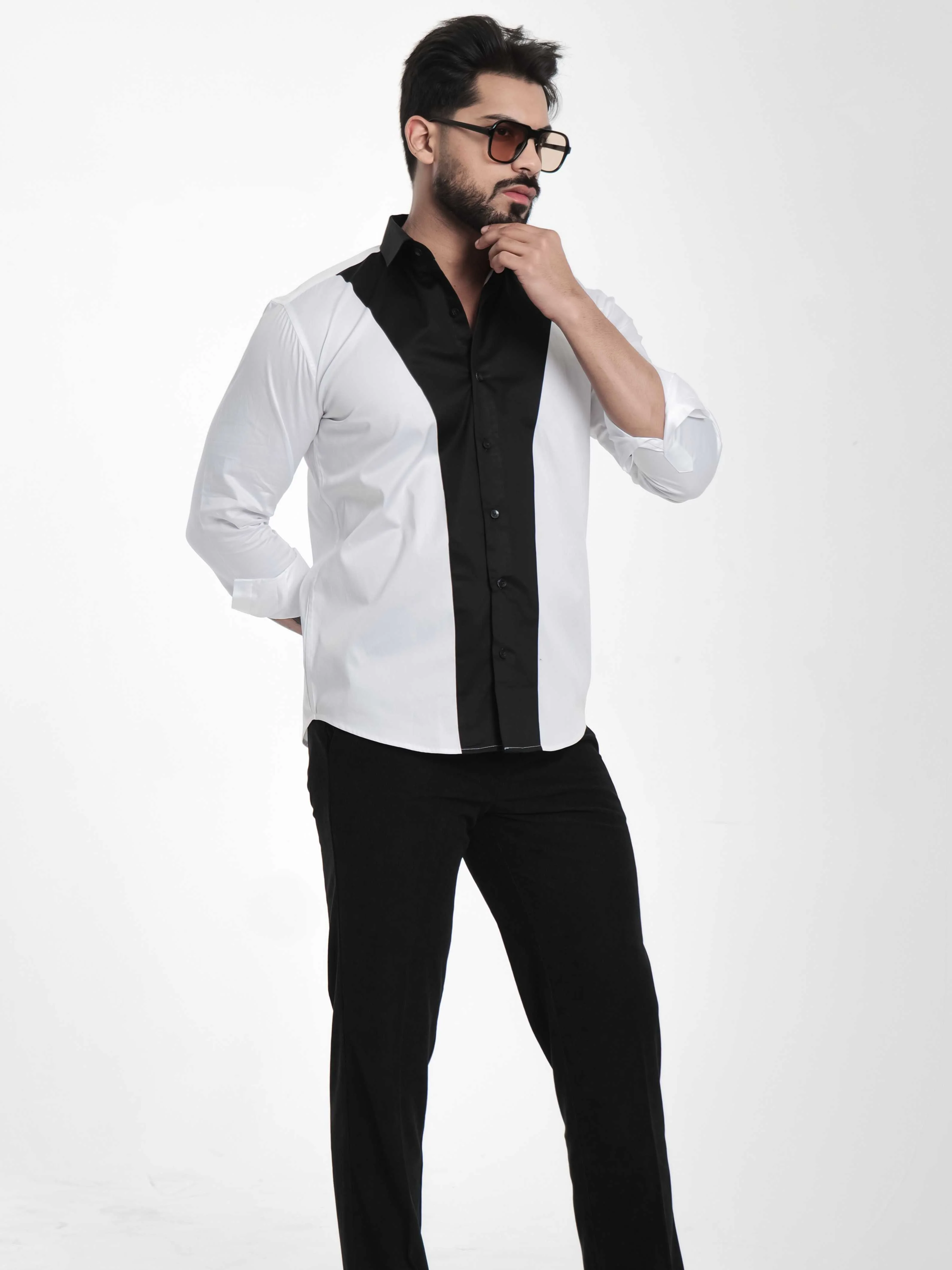 FOOMER WHITE AND BLACK CUT N SEW DESIGNER SHIRT FOR MEN'S - Image 5