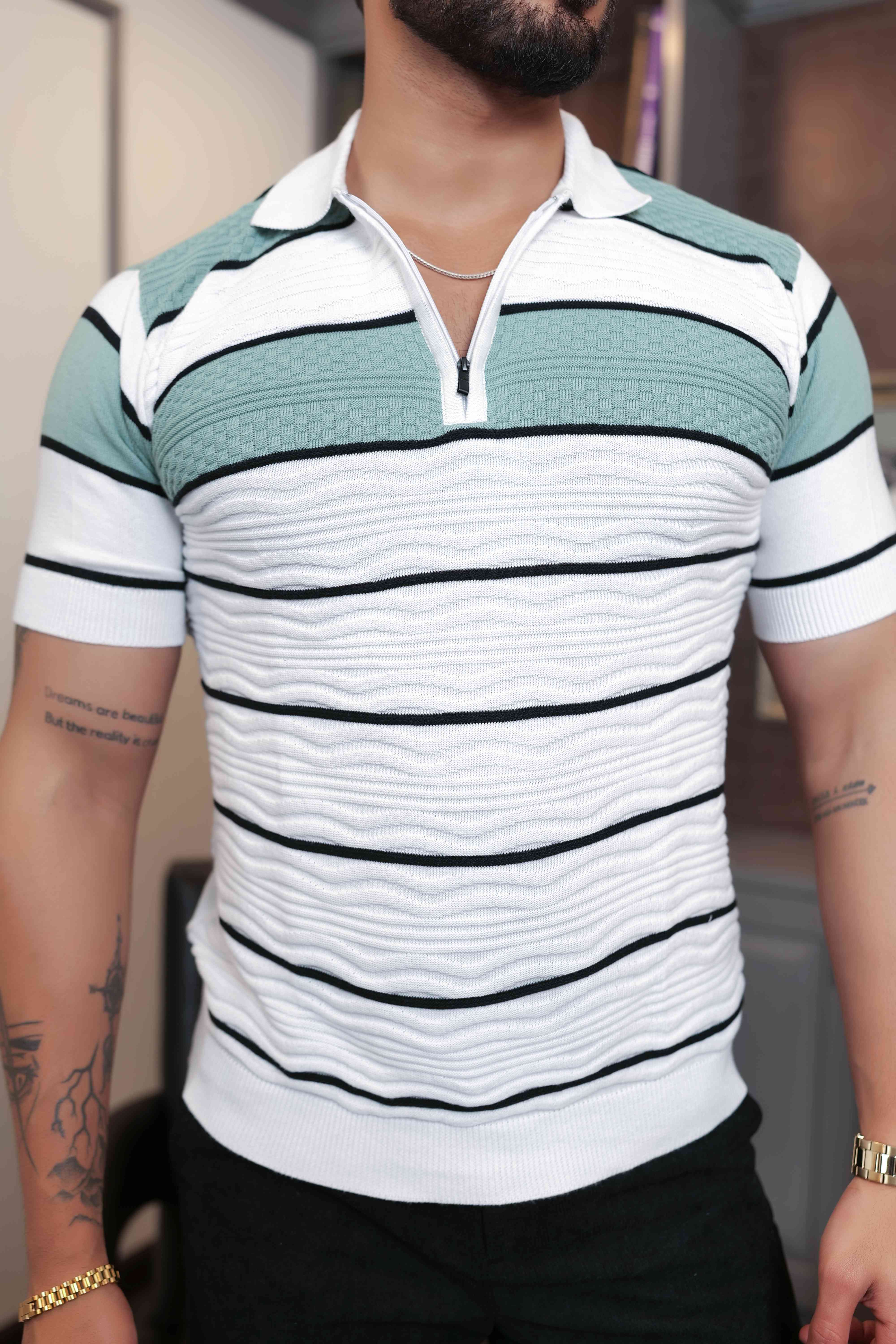 FOOMER WHITE HALF SLEEVE KNITED TSHIRT FOR MEN'S - Image 2