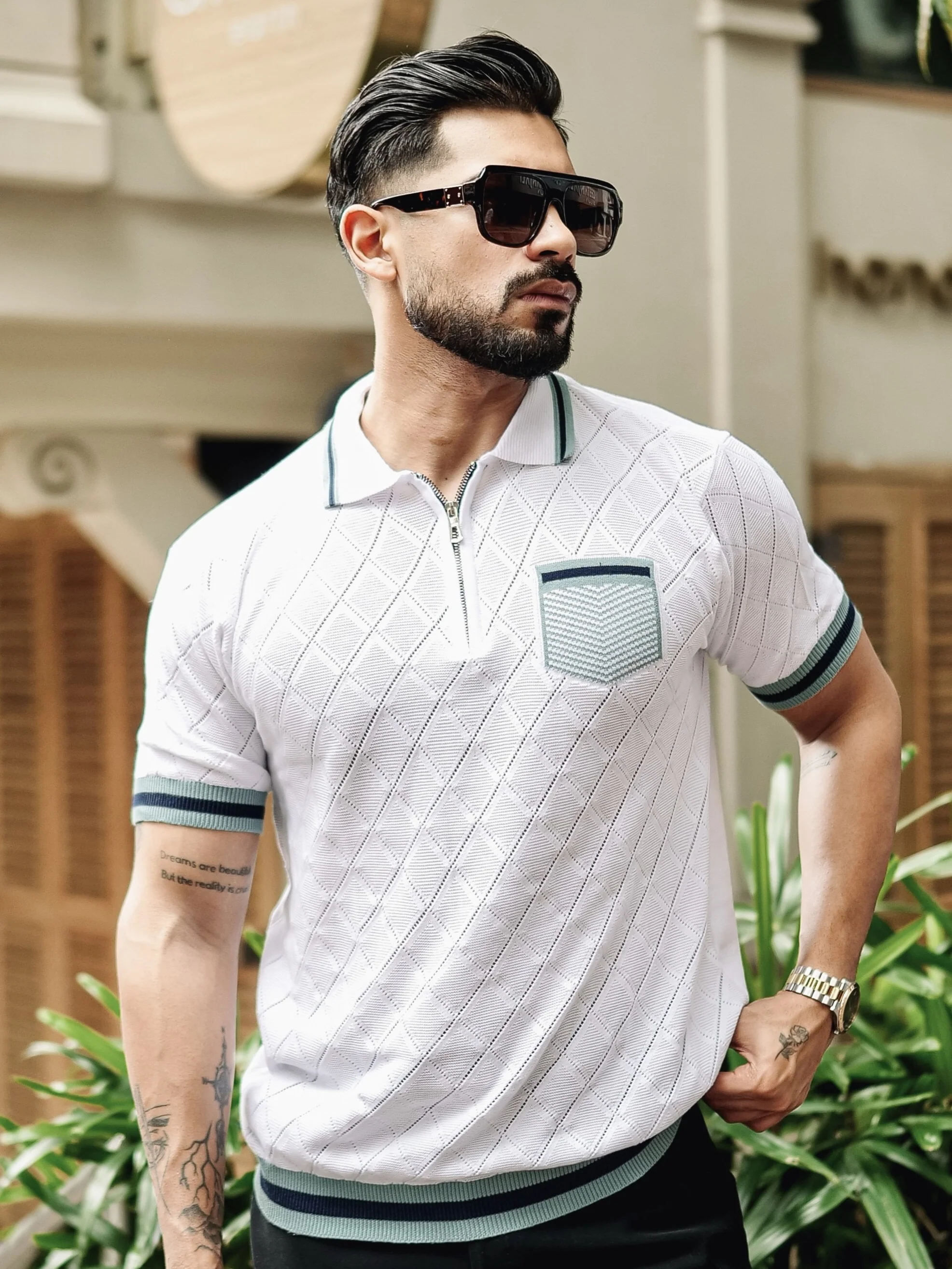 FOOMER WHITE HALF SLEEVE KNITTED TSHIRT FOR MEN'S