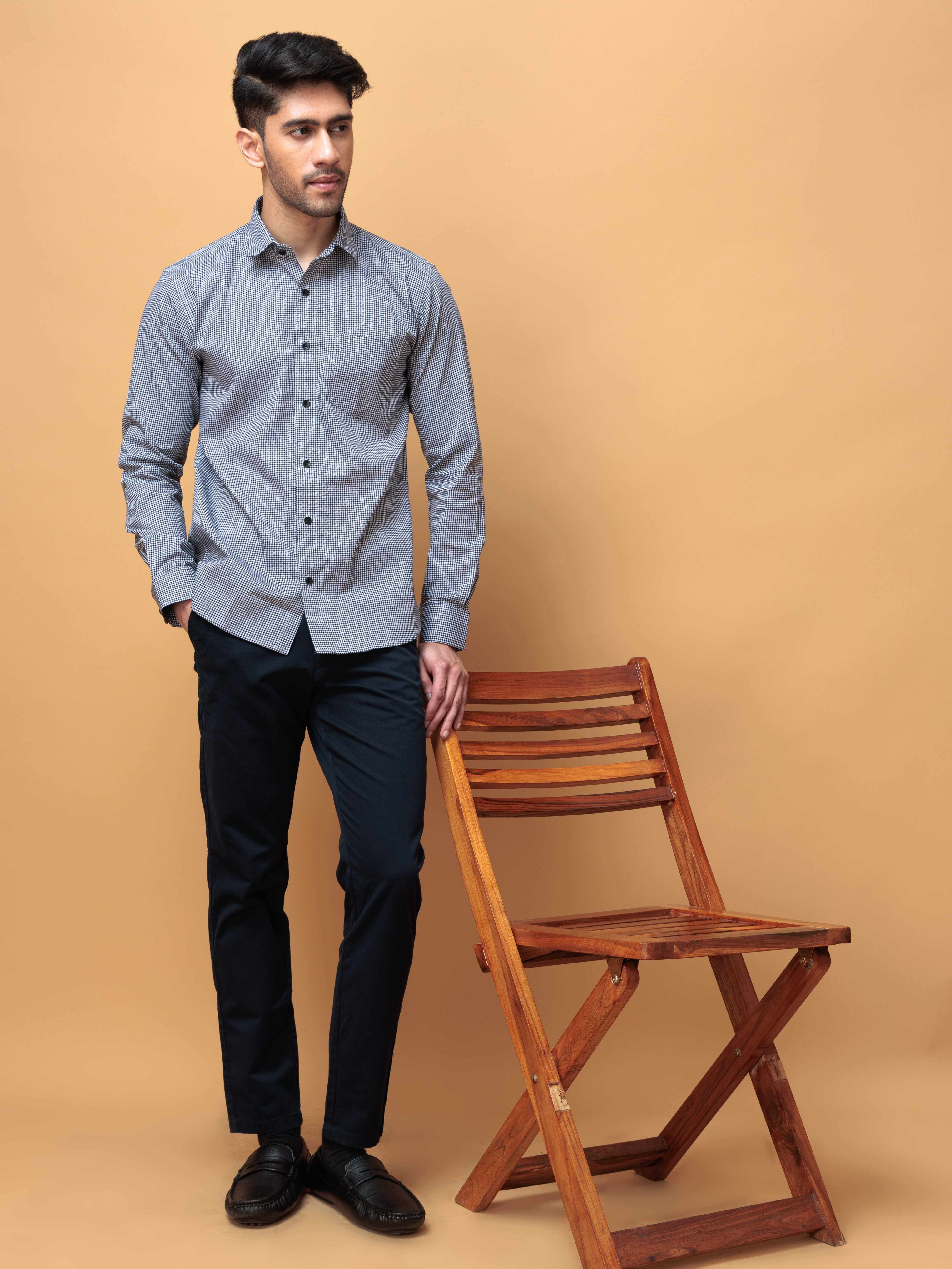 FOOMER WHITE MINI CHECKED COTTON CASUAL SHIRT FOR MEN'S - Image 6