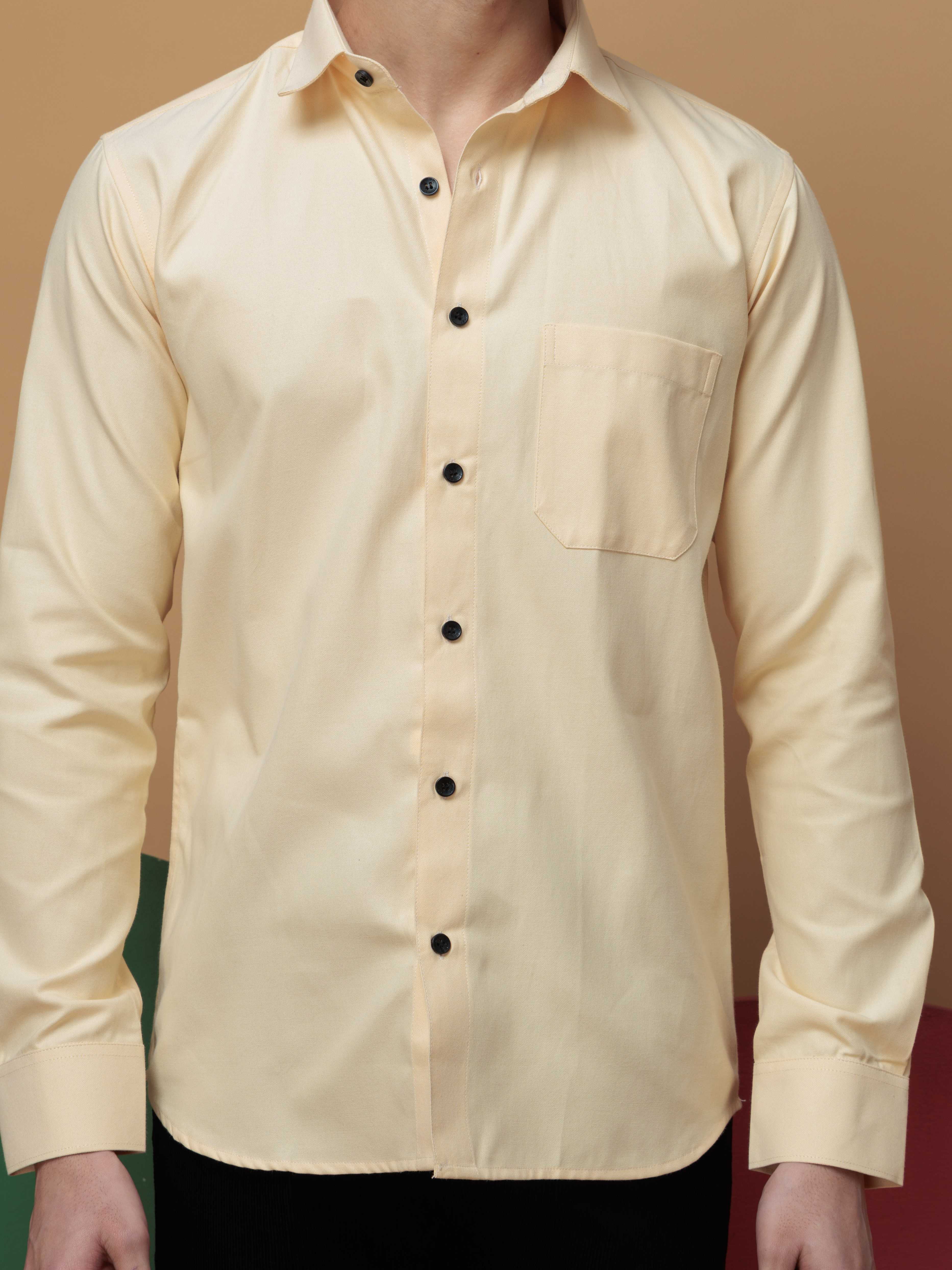 FORMAL YELLOW PLAIN OXFORD COTTON CASUAL SHIRT FOR MEN'S - Image 2