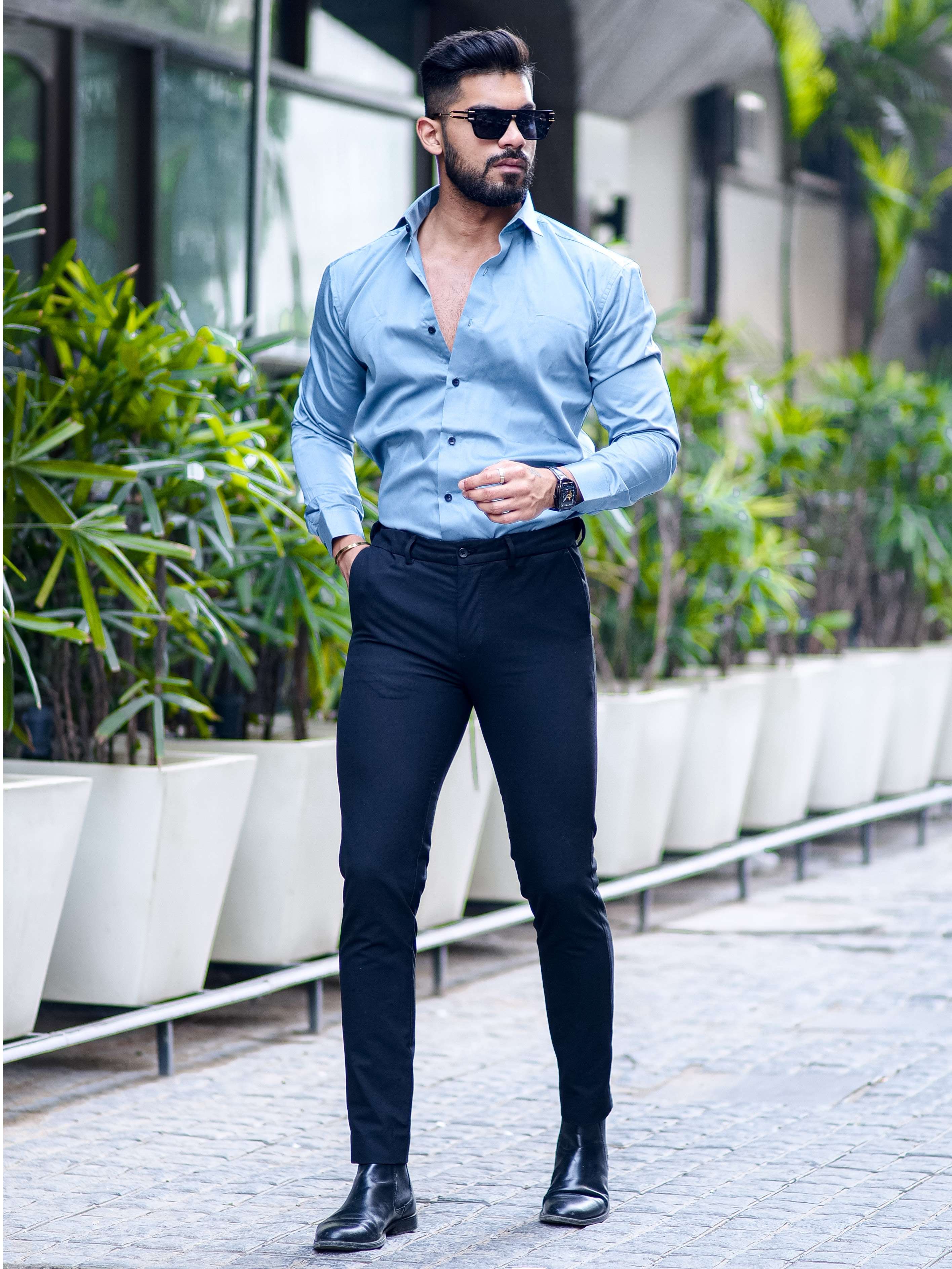 Formy Aqua Blue Luxury Cotton Shirt For Men's - Image 3