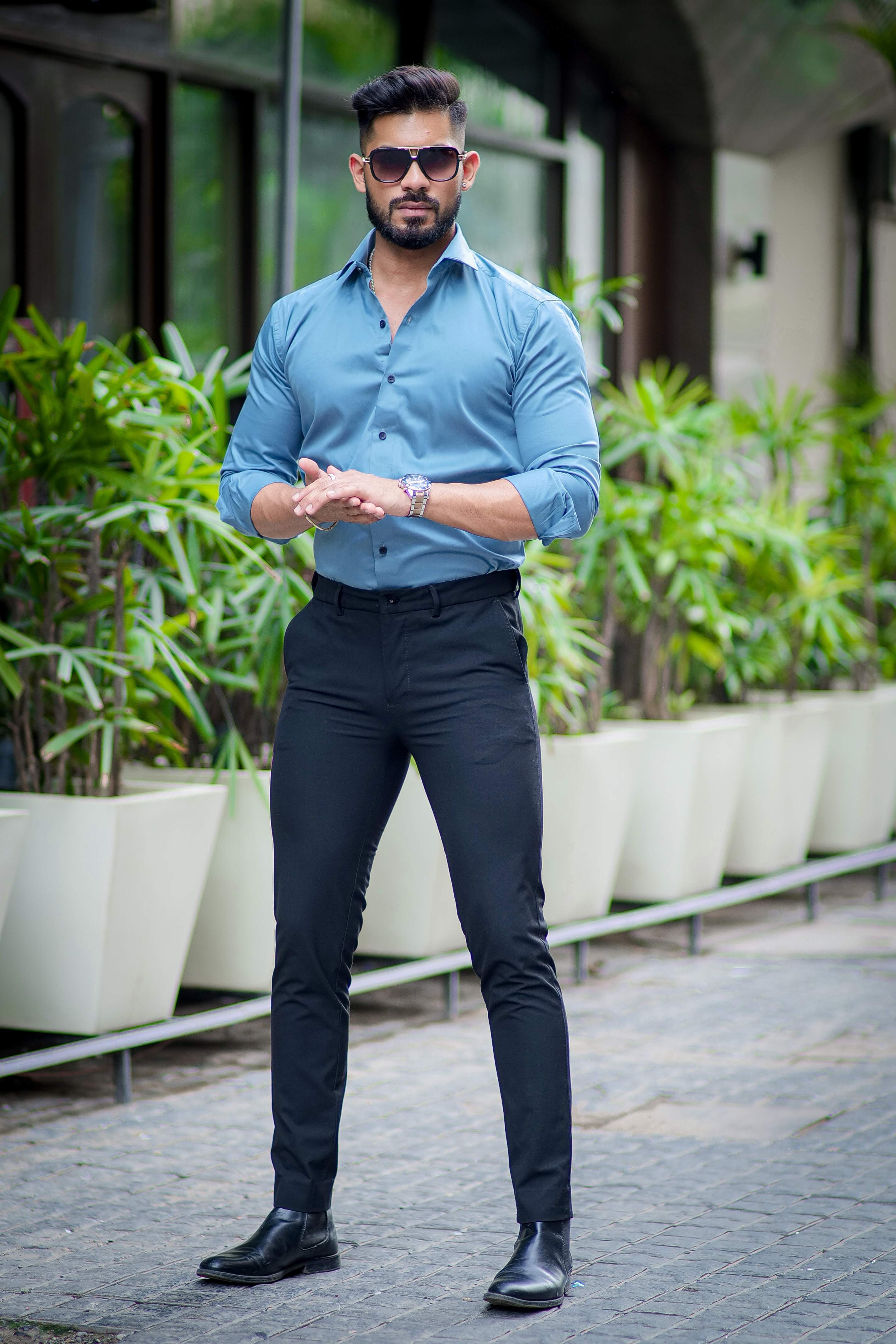 Formy Cool Blue Luxury Satin Cotton Shirt For Men's - Image 5