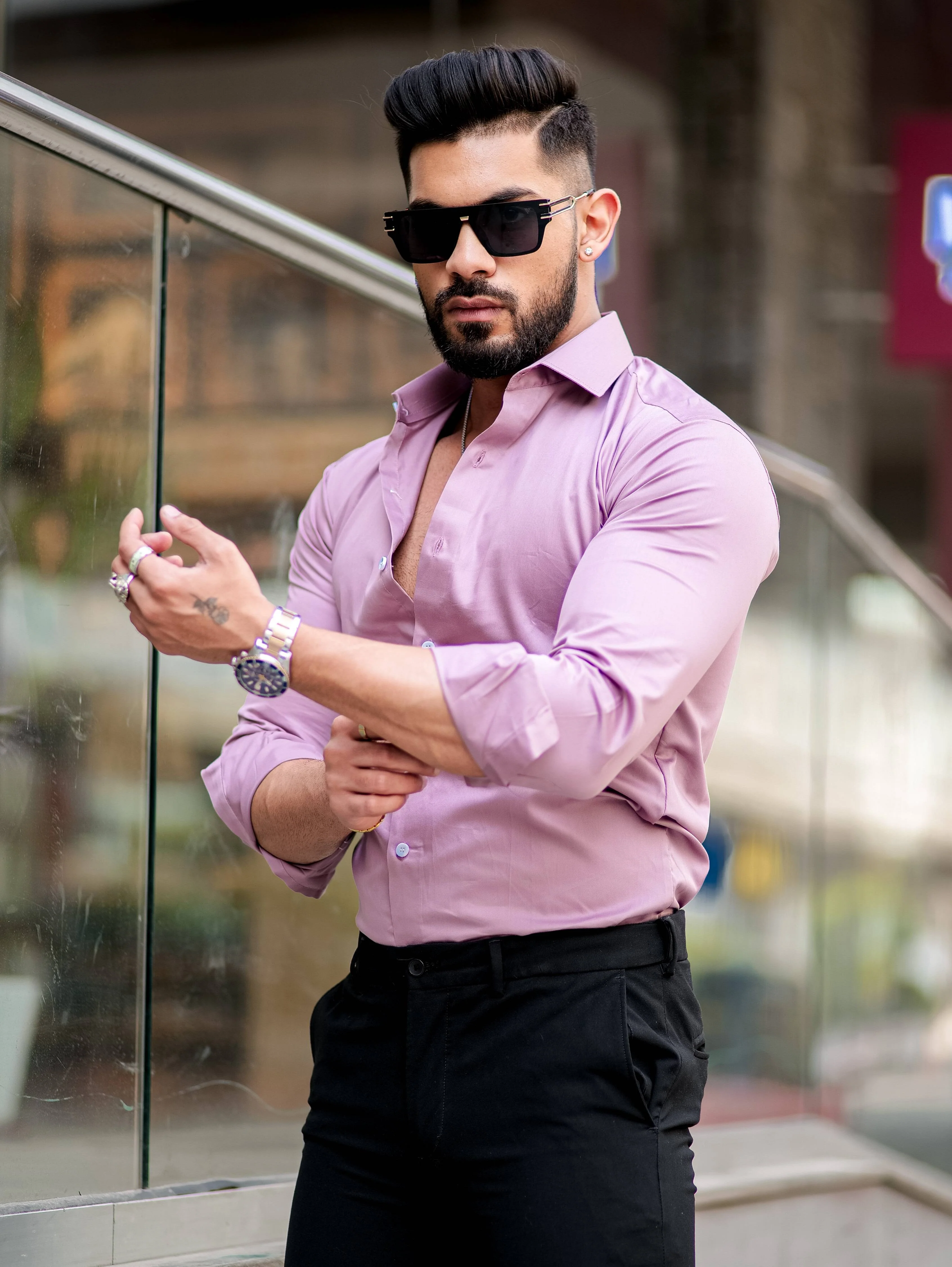 Formy Mountbatten Pink Luxury Formal Satin Cotton Shirt For Men's - Image 3