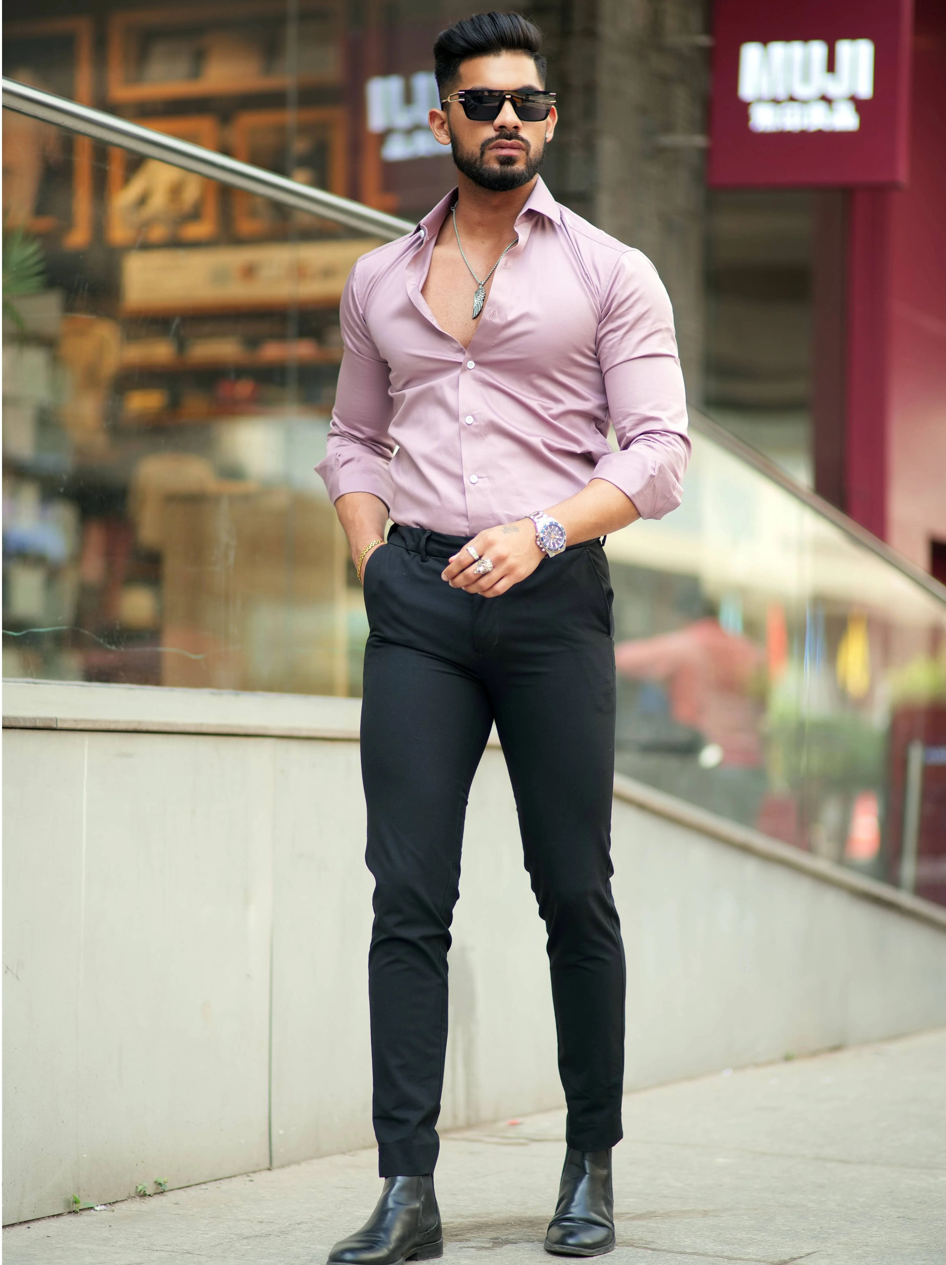 Formy Mountbatten Pink Luxury Formal Satin Cotton Shirt For Men's - Image 6
