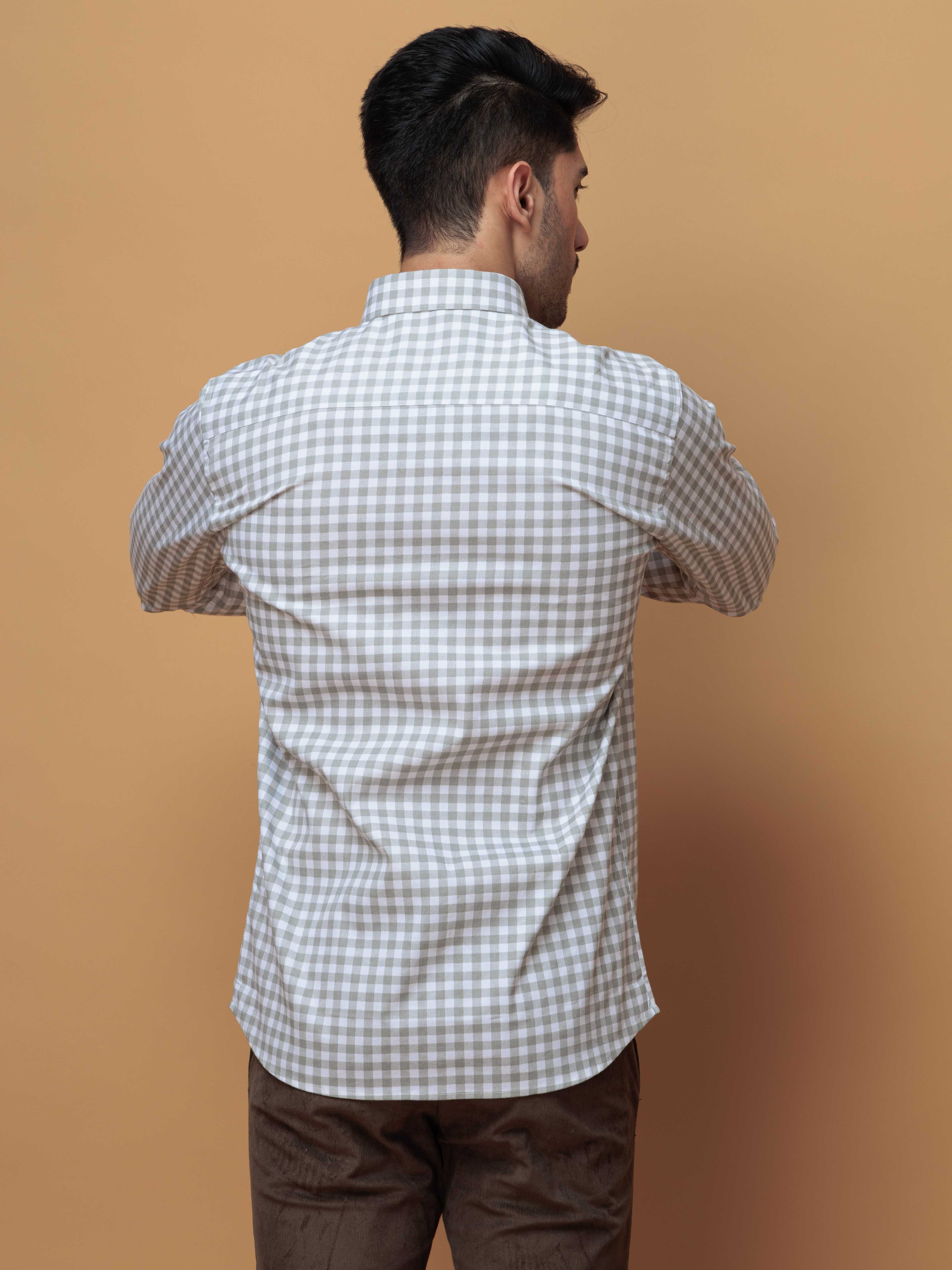 GREEN CHECKERED PRINTED COTTON CASUAL SHIRT FOR MEN'S - Image 5