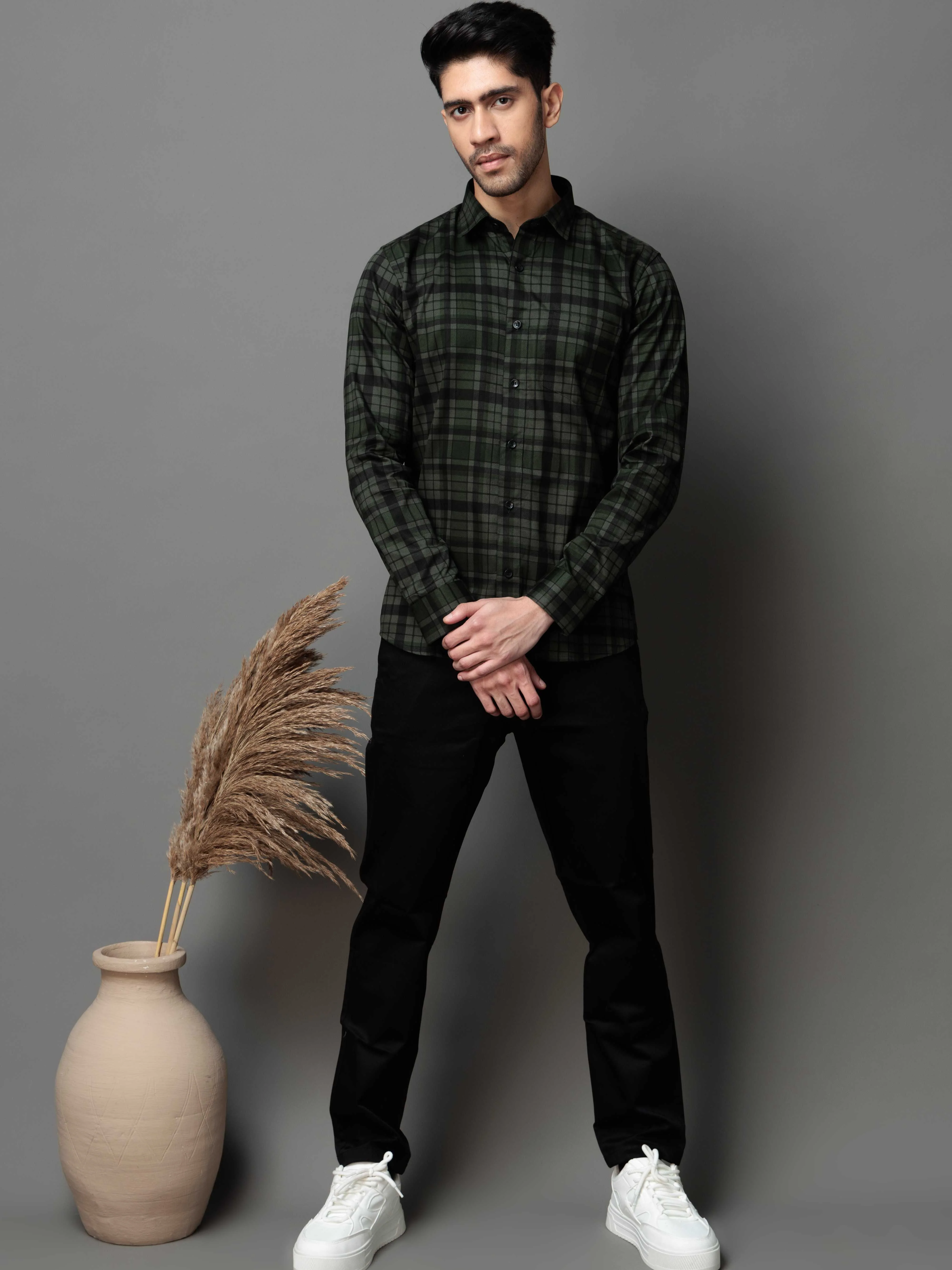 GREEN CHECKS PRINTED COTTON CASUAL SHIRT FOR MEN'S - Image 5