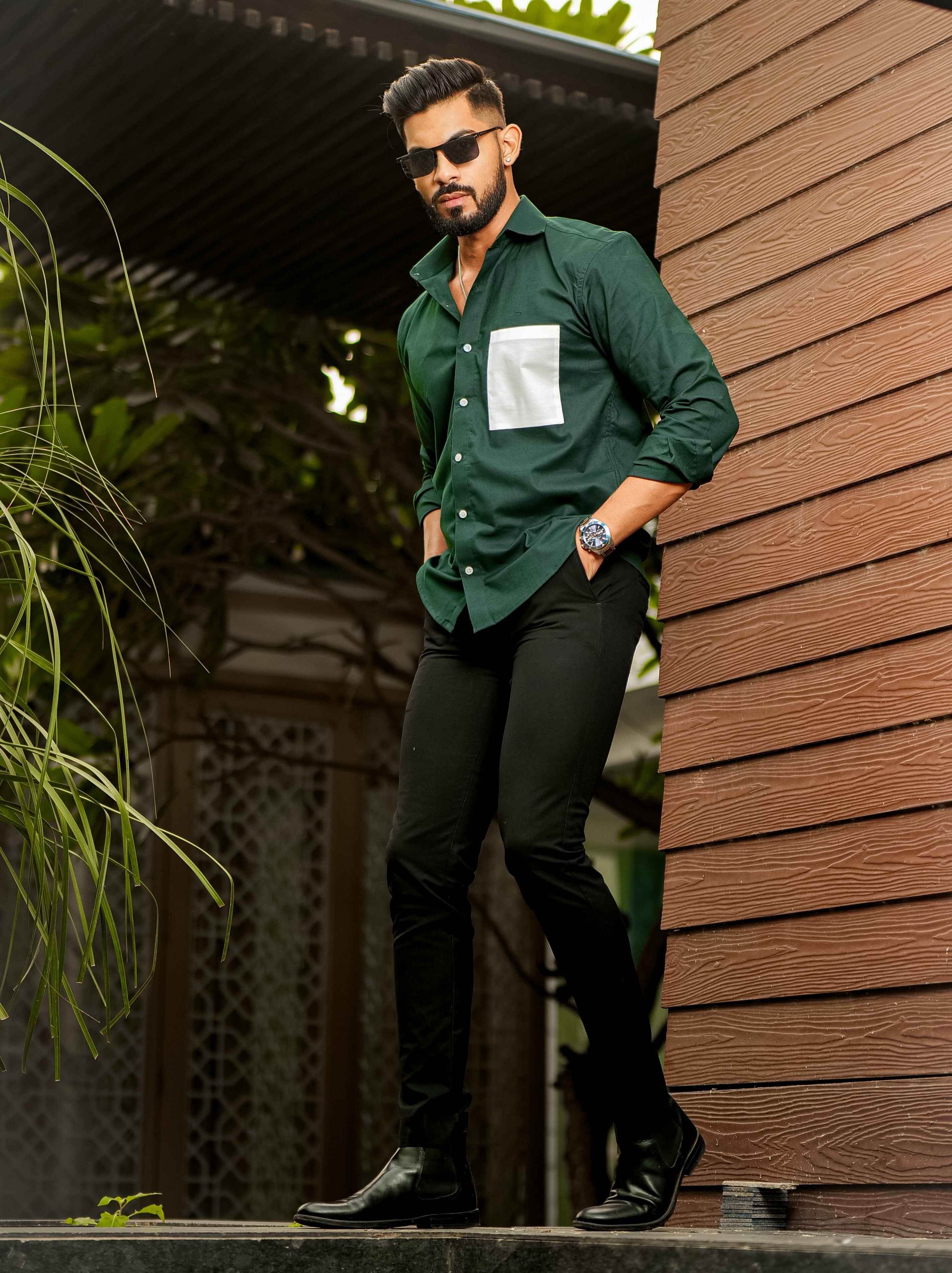 Green Oxford Cotton Designer Shirt - Image 3