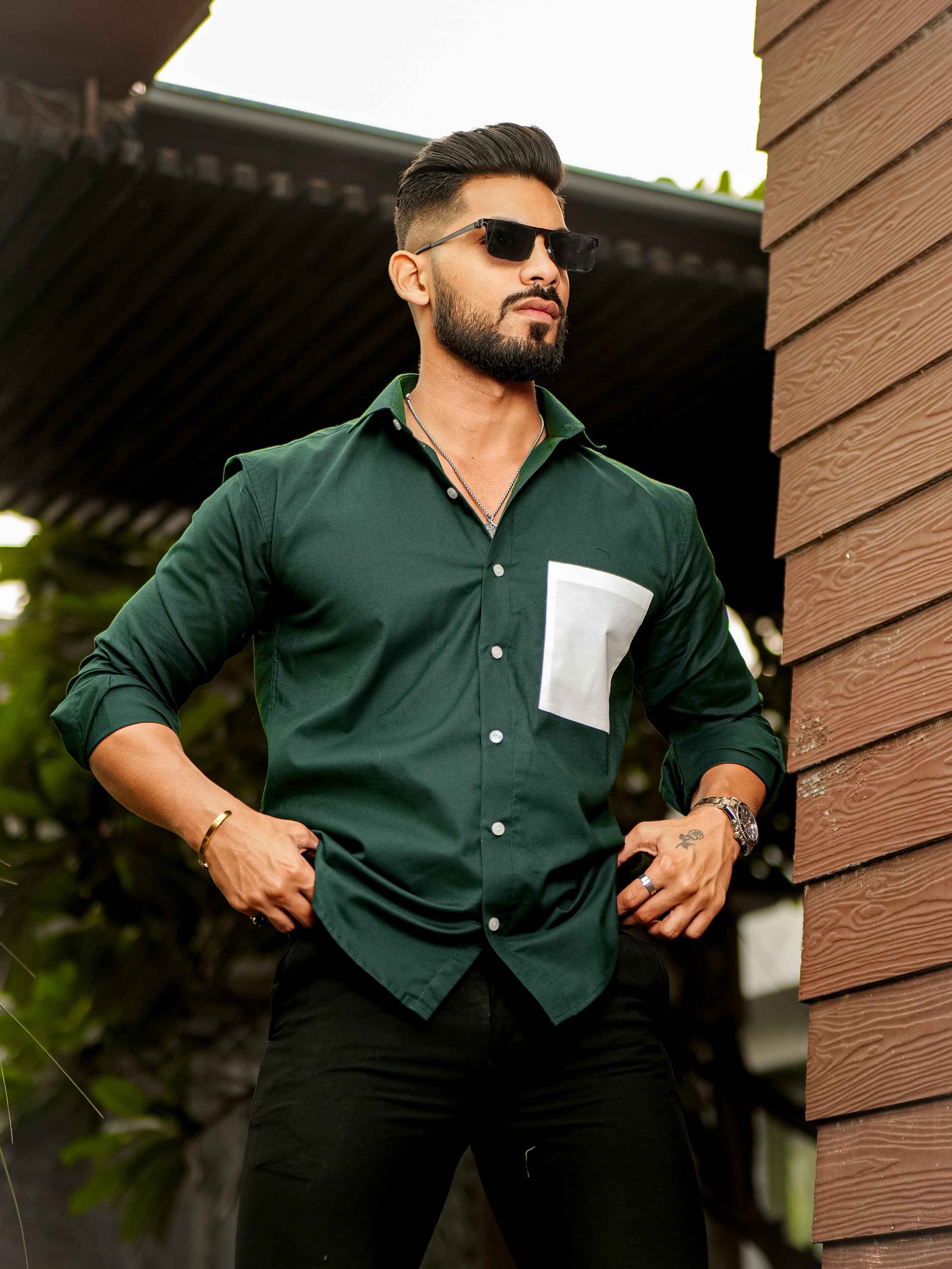 Green Oxford Cotton Designer Shirt - Image 5