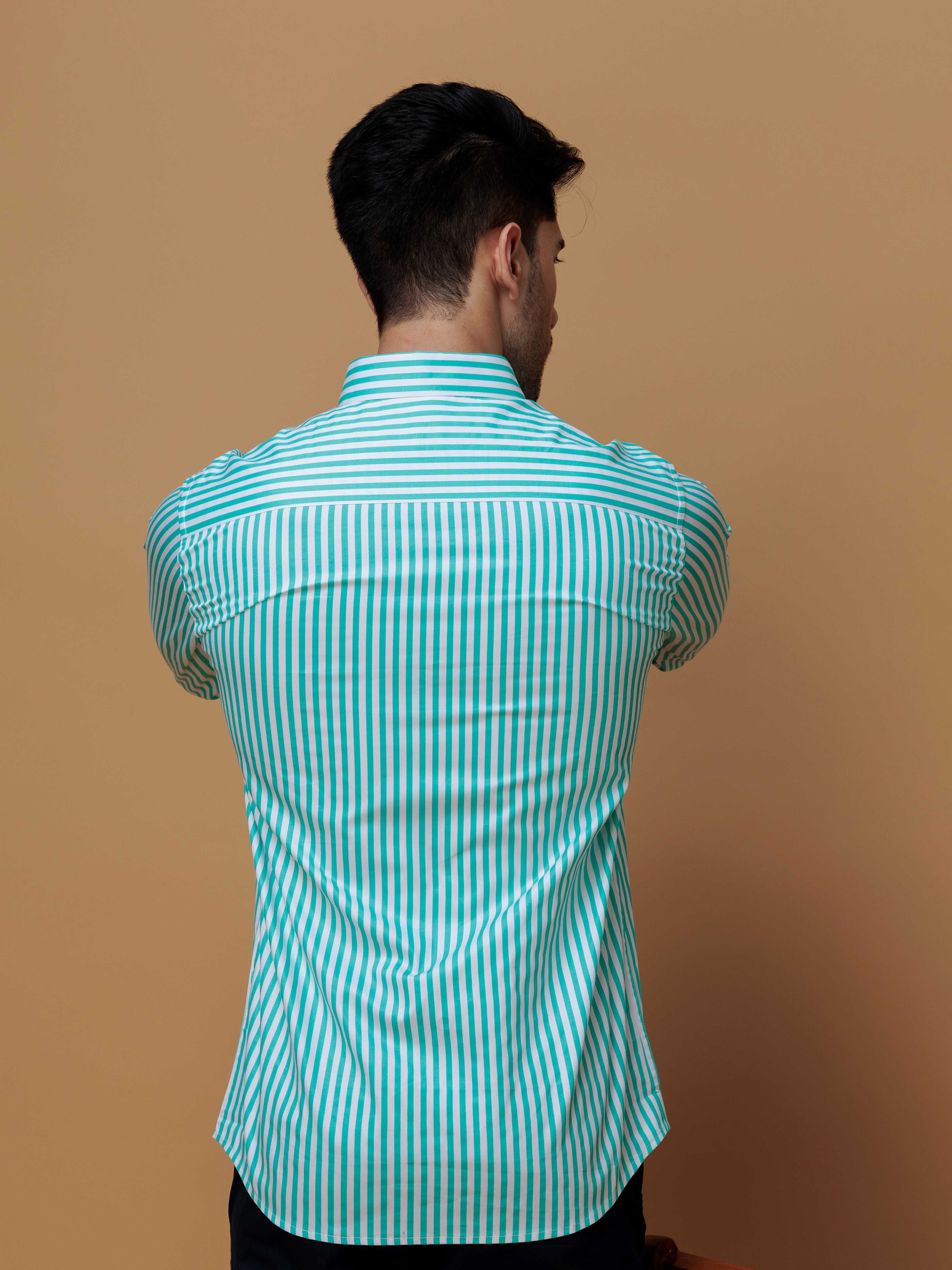 GREEN STRIPED COTTON REGULAR FIT MEN'S CASUAL SHIRT FOR MEN'S - Image 5