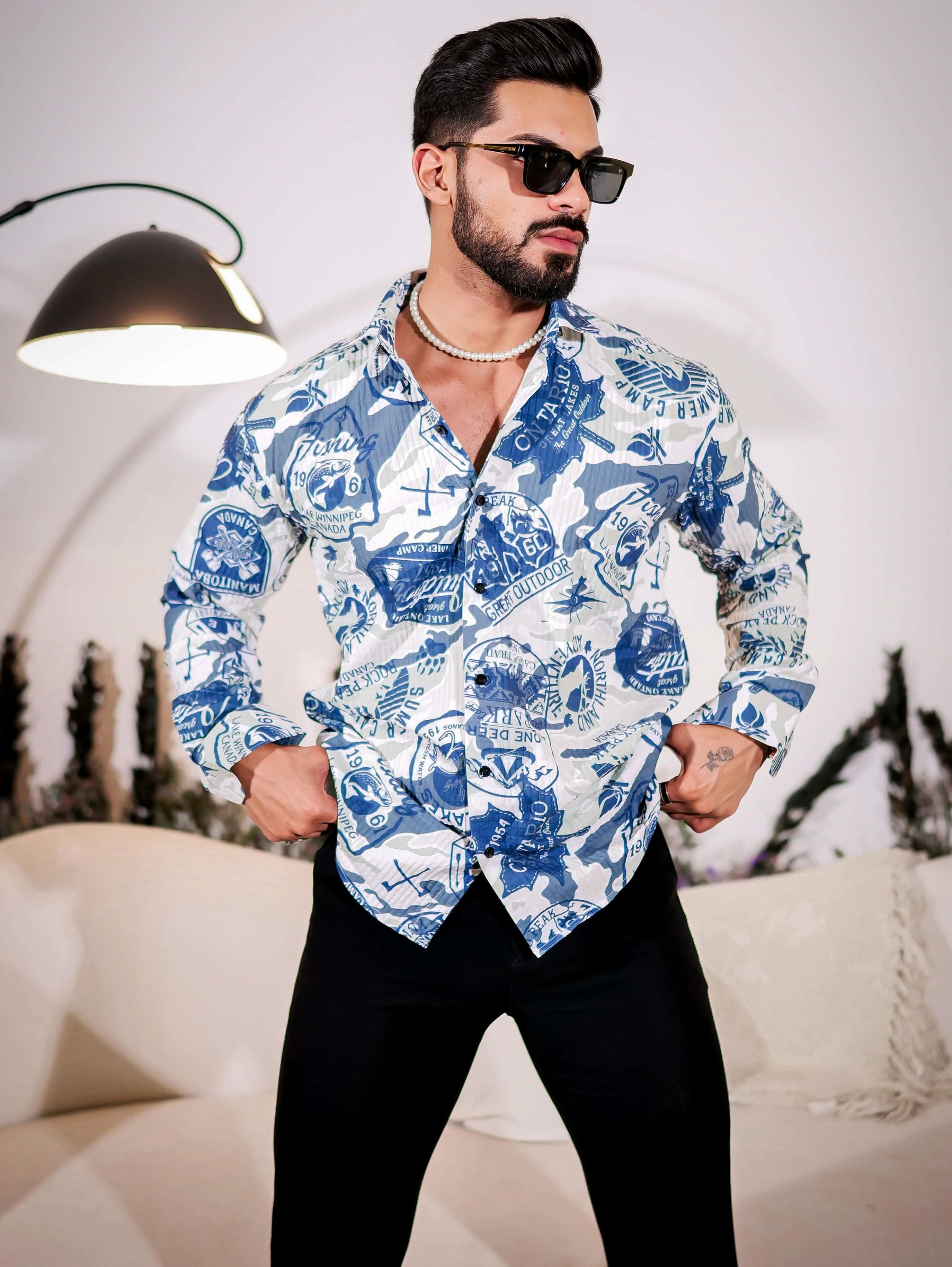 Grey Blue Imported Premium Shirt for Men's - Image 3
