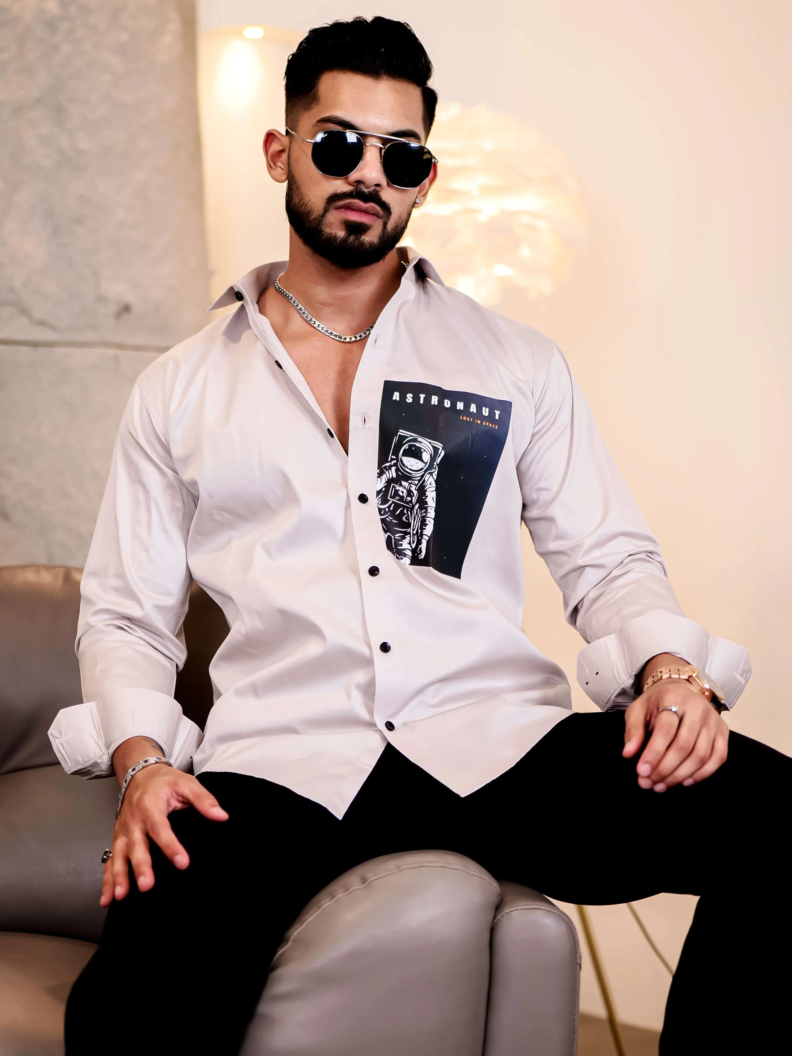 Grey Club Wear Lost in Space Printed Satin Cotton Shirt - Image 2