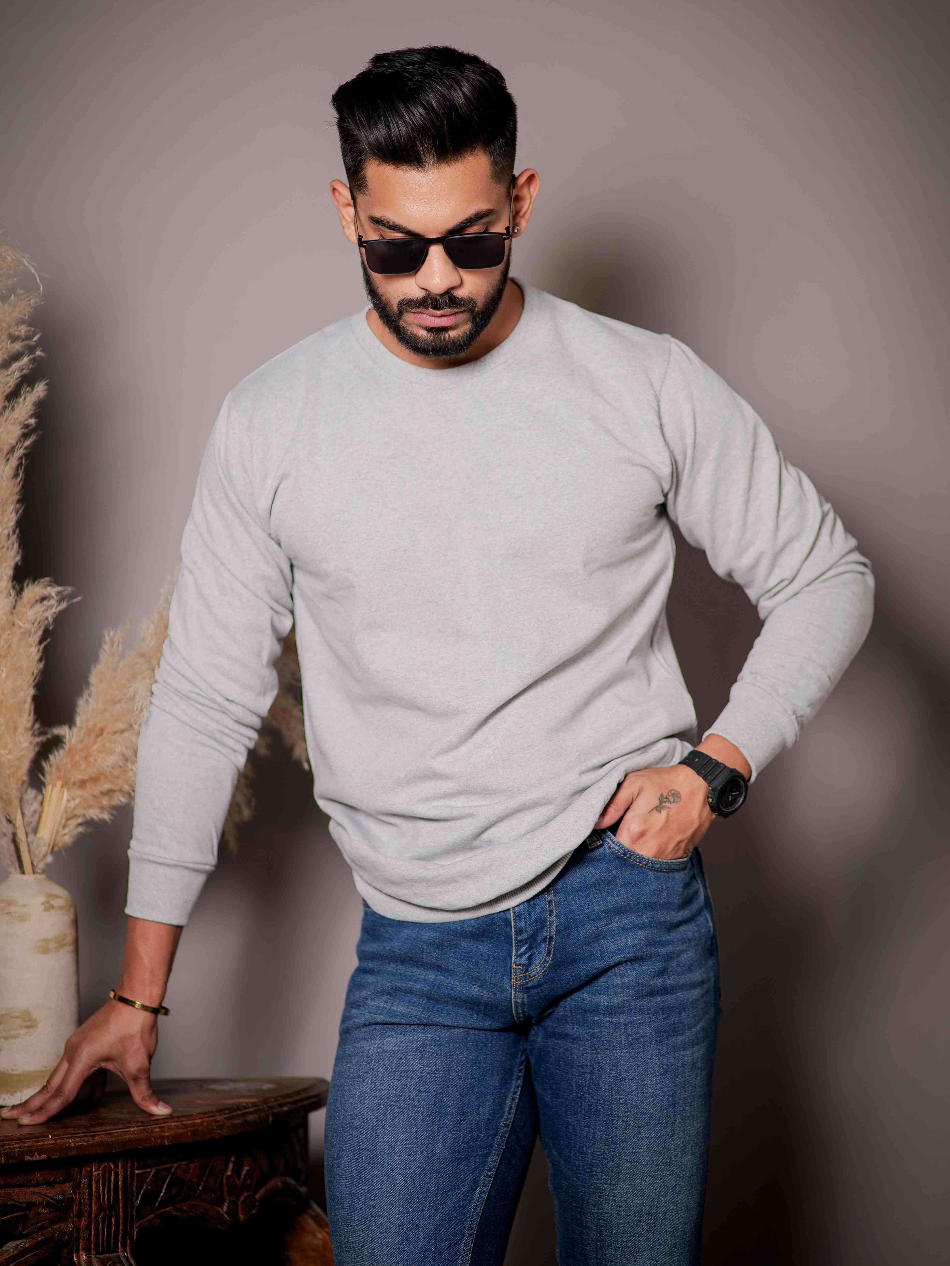Grey Cotton Full Sleeve T Shirt - Image 5