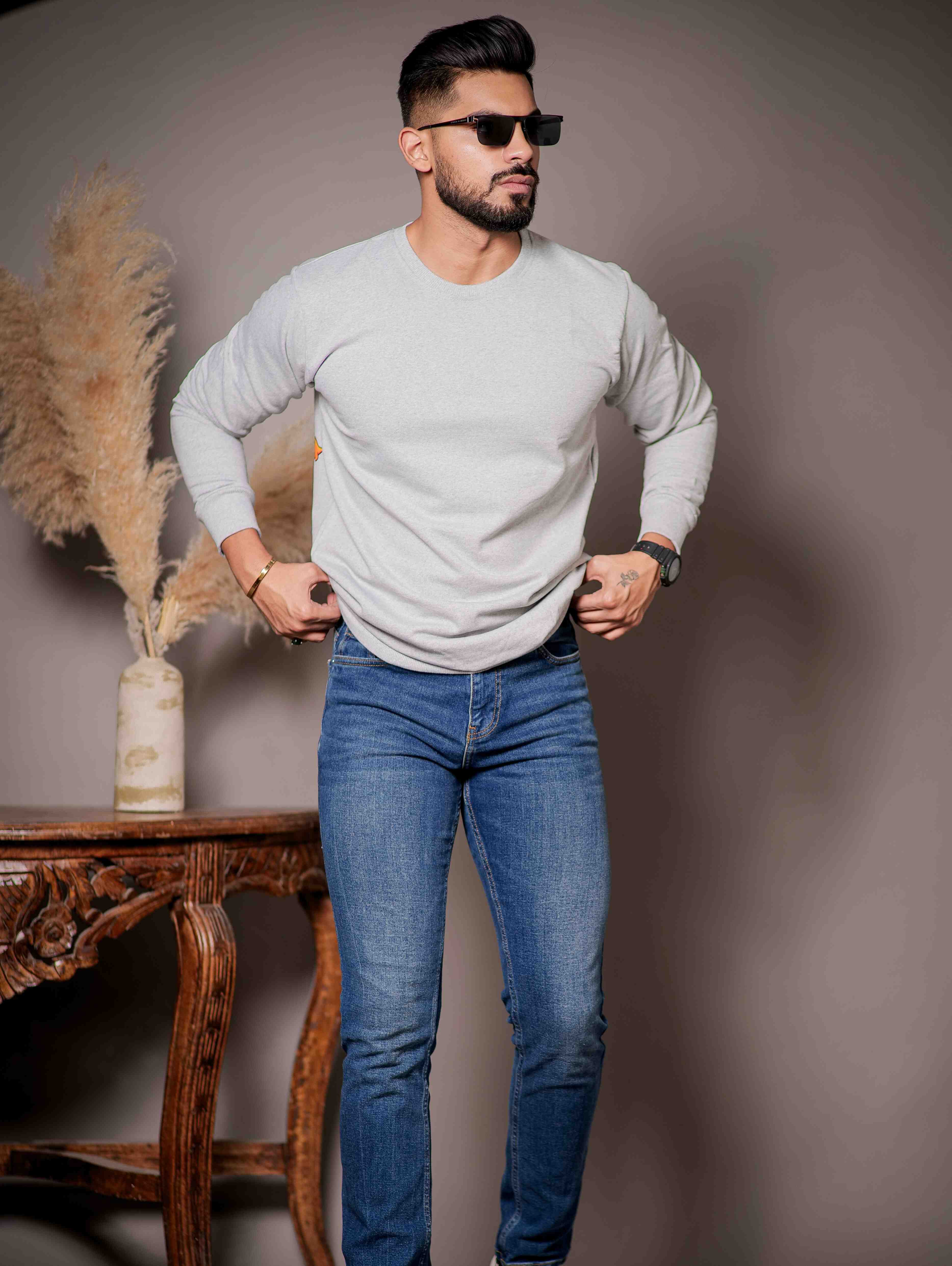 Grey Cotton Full Sleeve T Shirt - Image 8