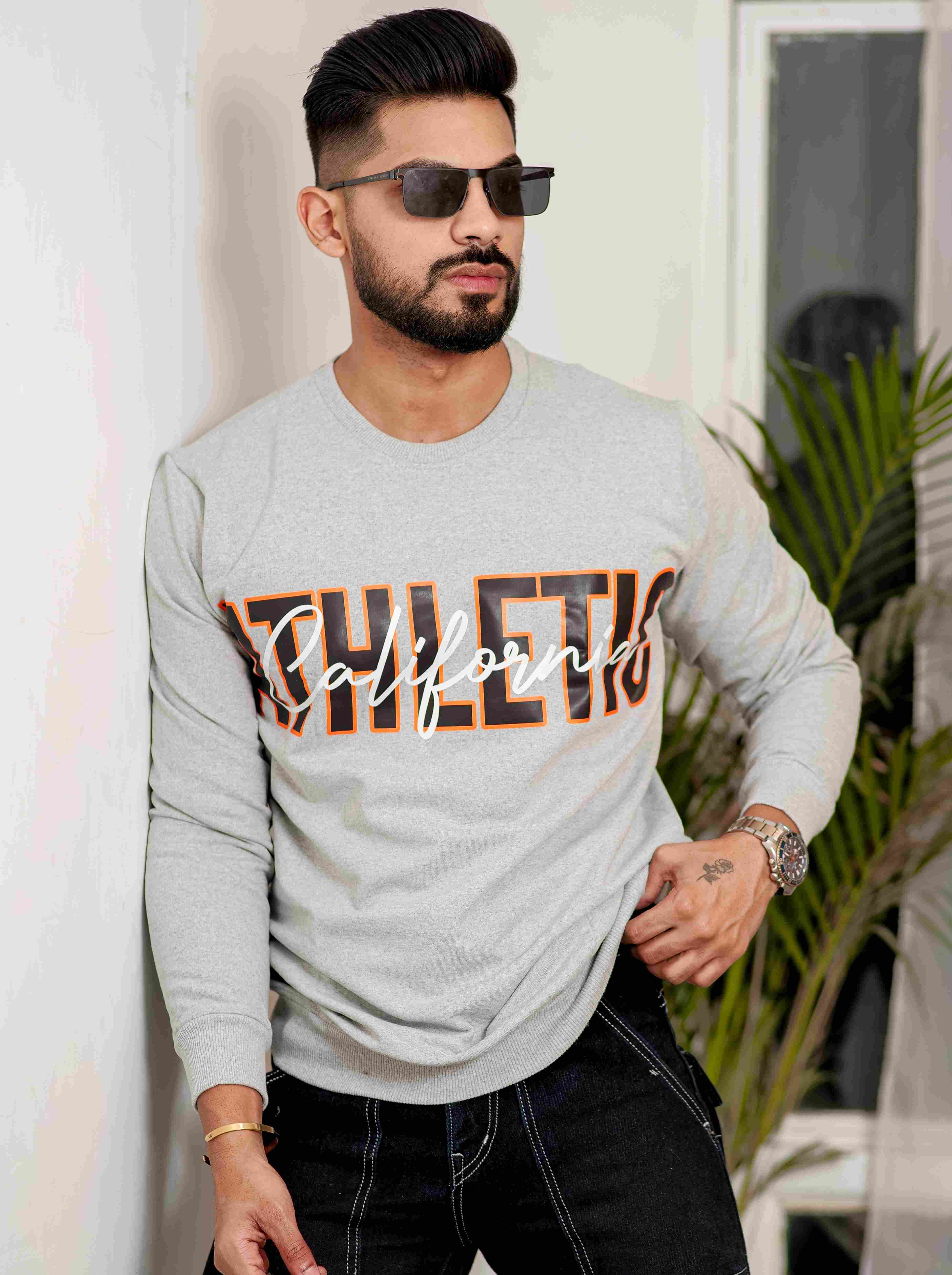 Grey Cotton Full Sleeve T Shirt - Image 5