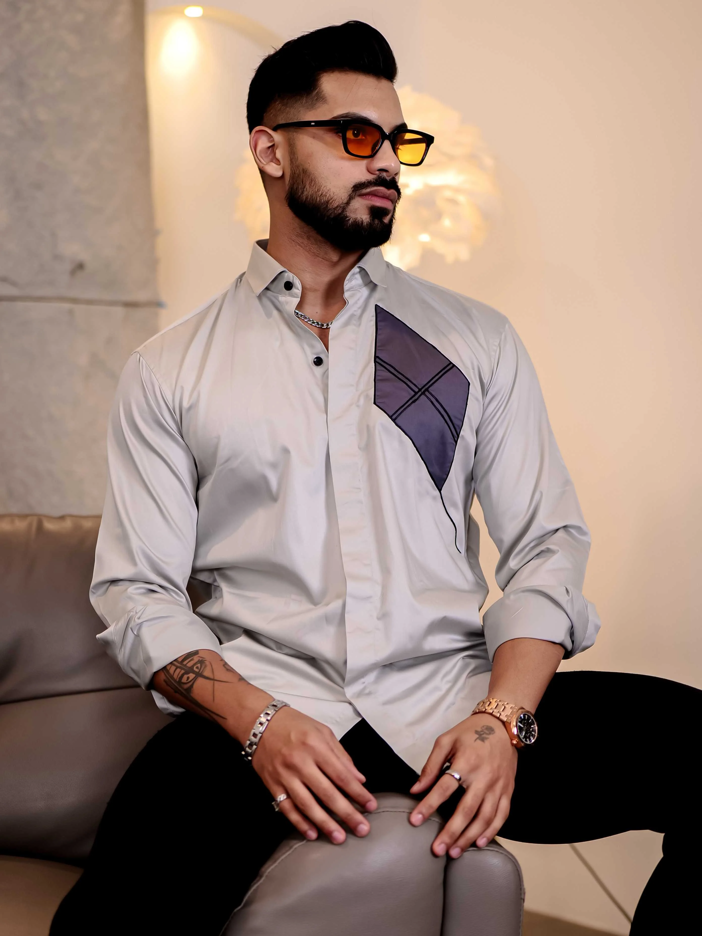 Grey Cut n Sew Premium Cotton Shirt For Men - Image 3