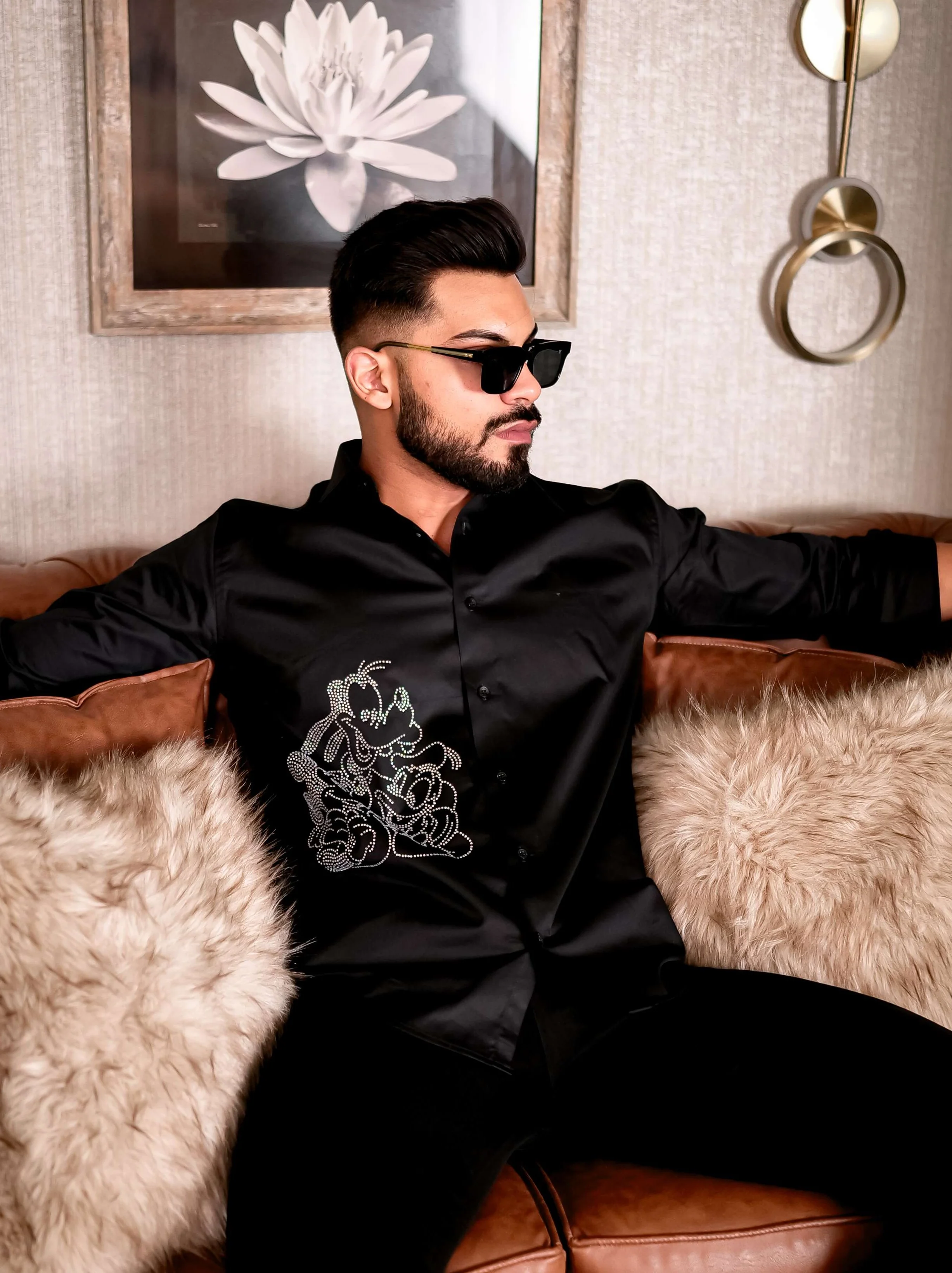 Black Starry Beaded Satin Cotton Premium Party Shirt - Image 3