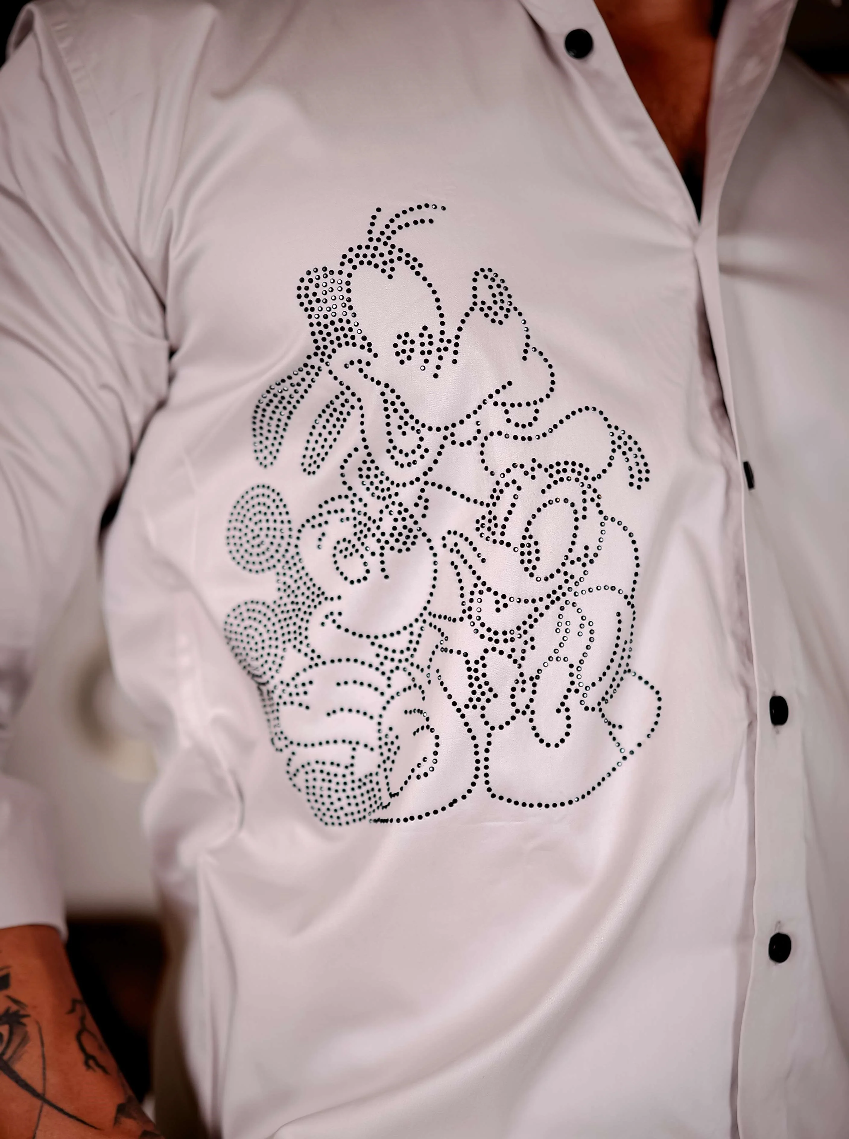 GREY STARRY BEADED SATIN COTTON PREMIUM PARTY SHIRT - Image 2