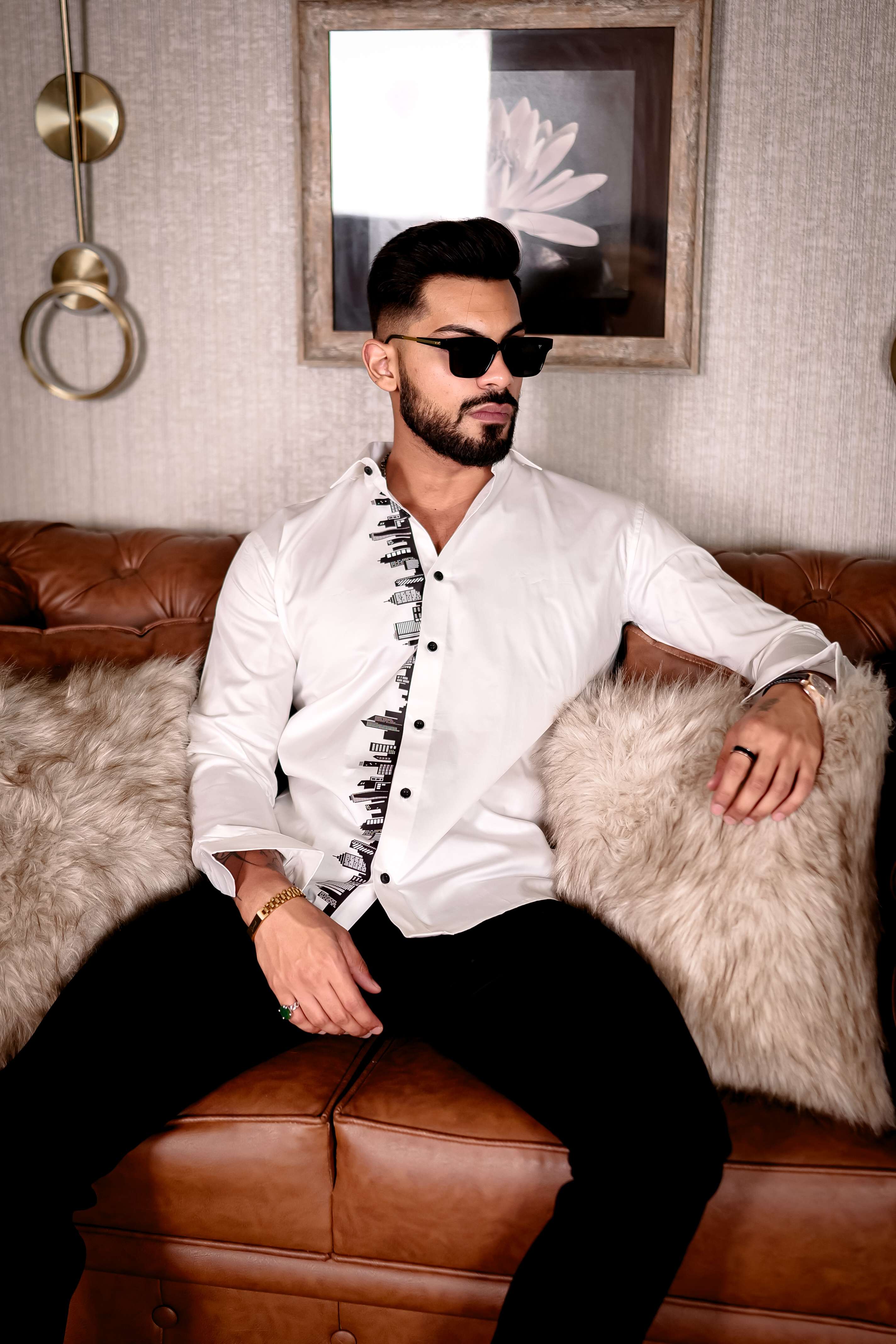HipHop Street White Club Wear Printed Satin Cotton Shirt - Image 9