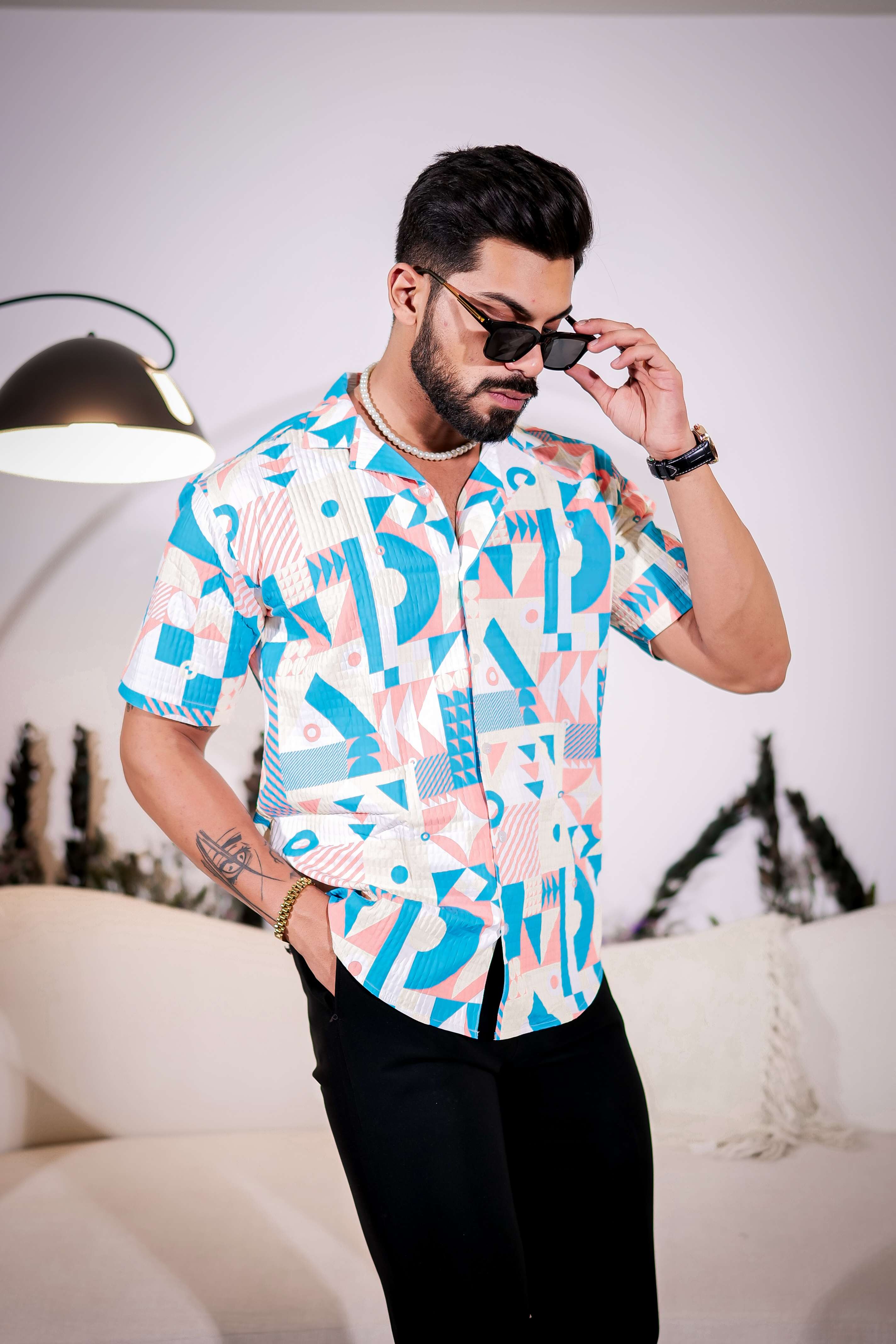 Jeans Blue Multicolor Half Sleeve Imported Premium Shirt for Men's - Image 6