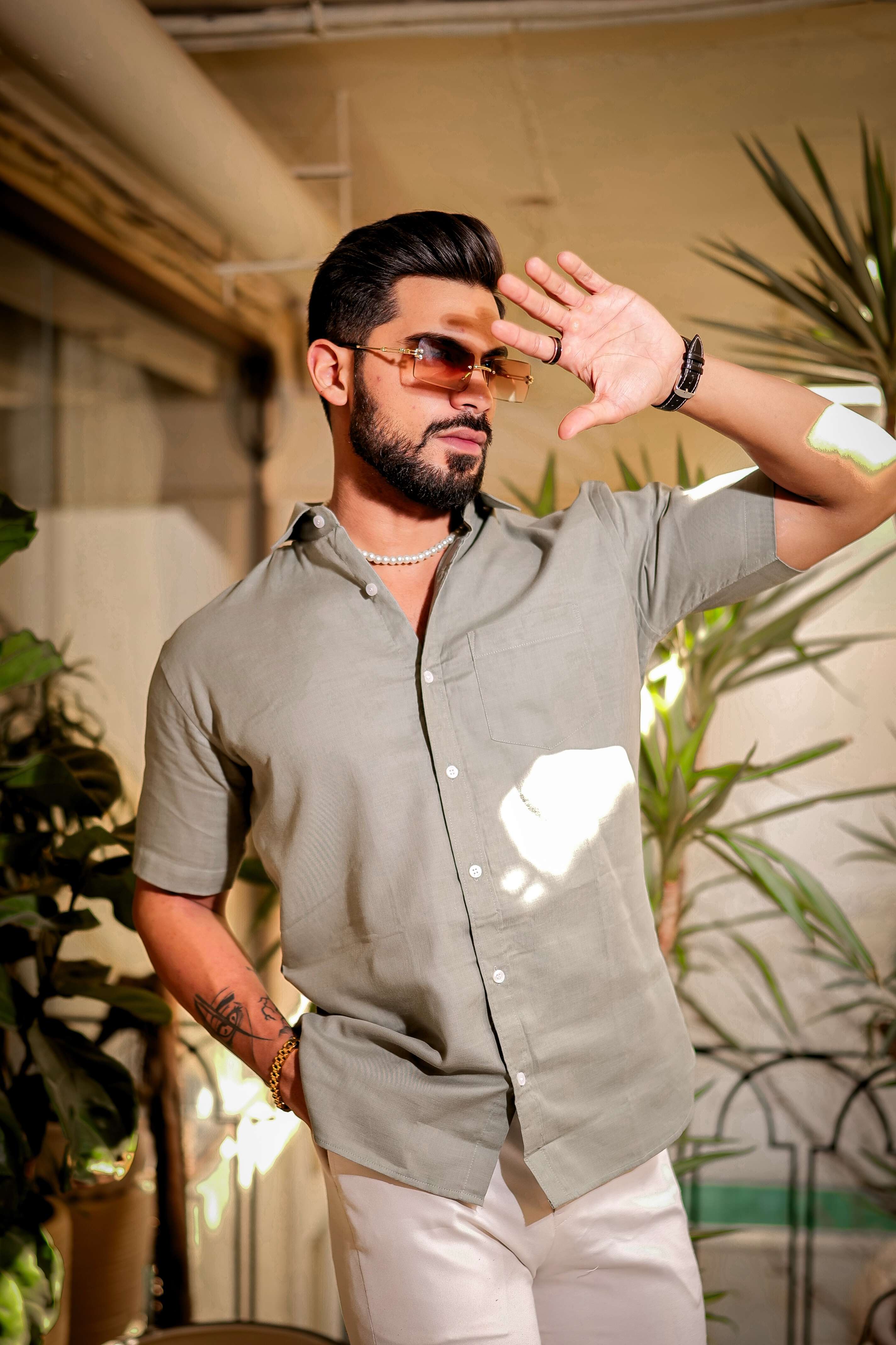 Light Green Luxury Formal linen Cotton Shirt For Men's - Image 5