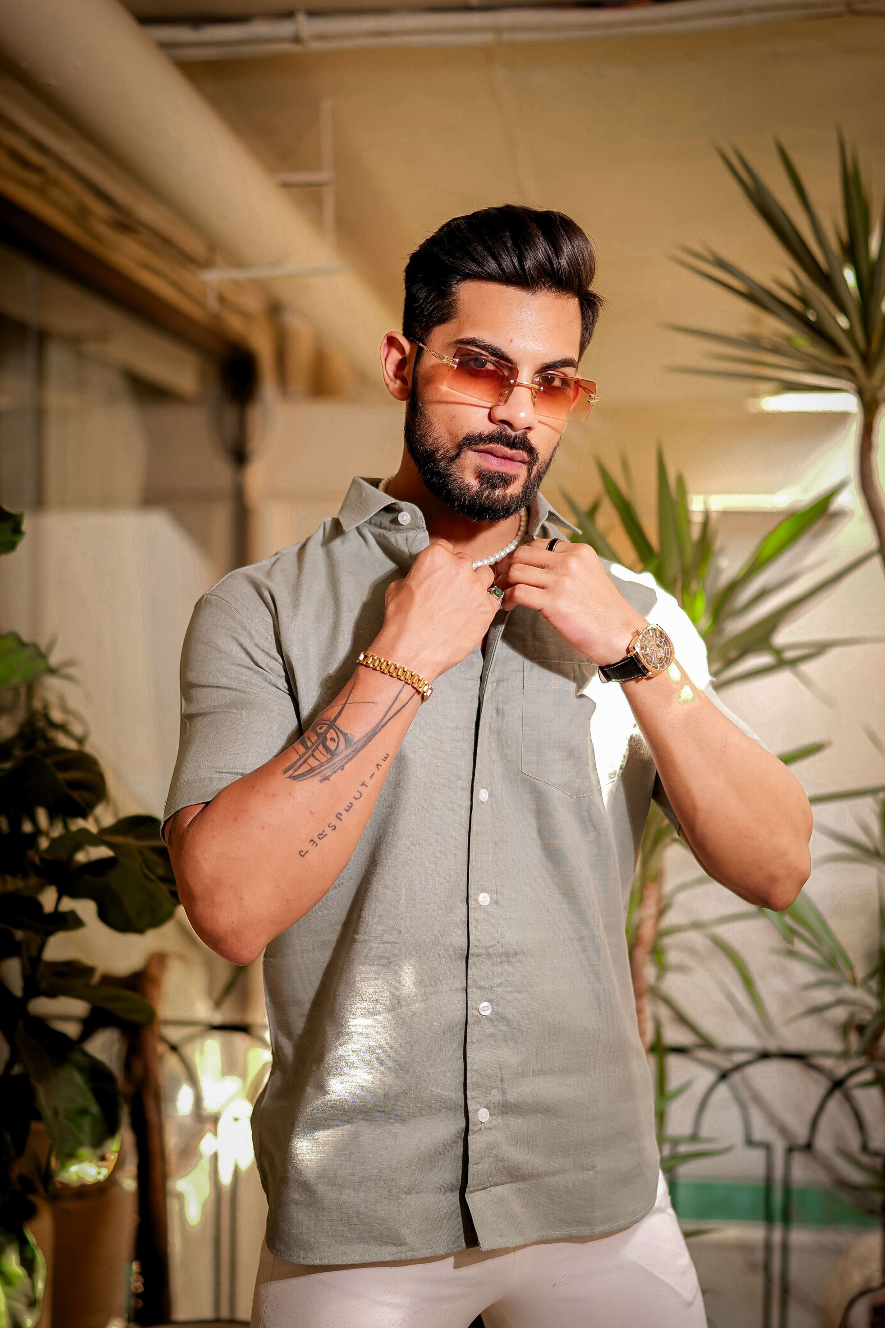 Light Green Luxury Formal linen Cotton Shirt For Men's - Image 9