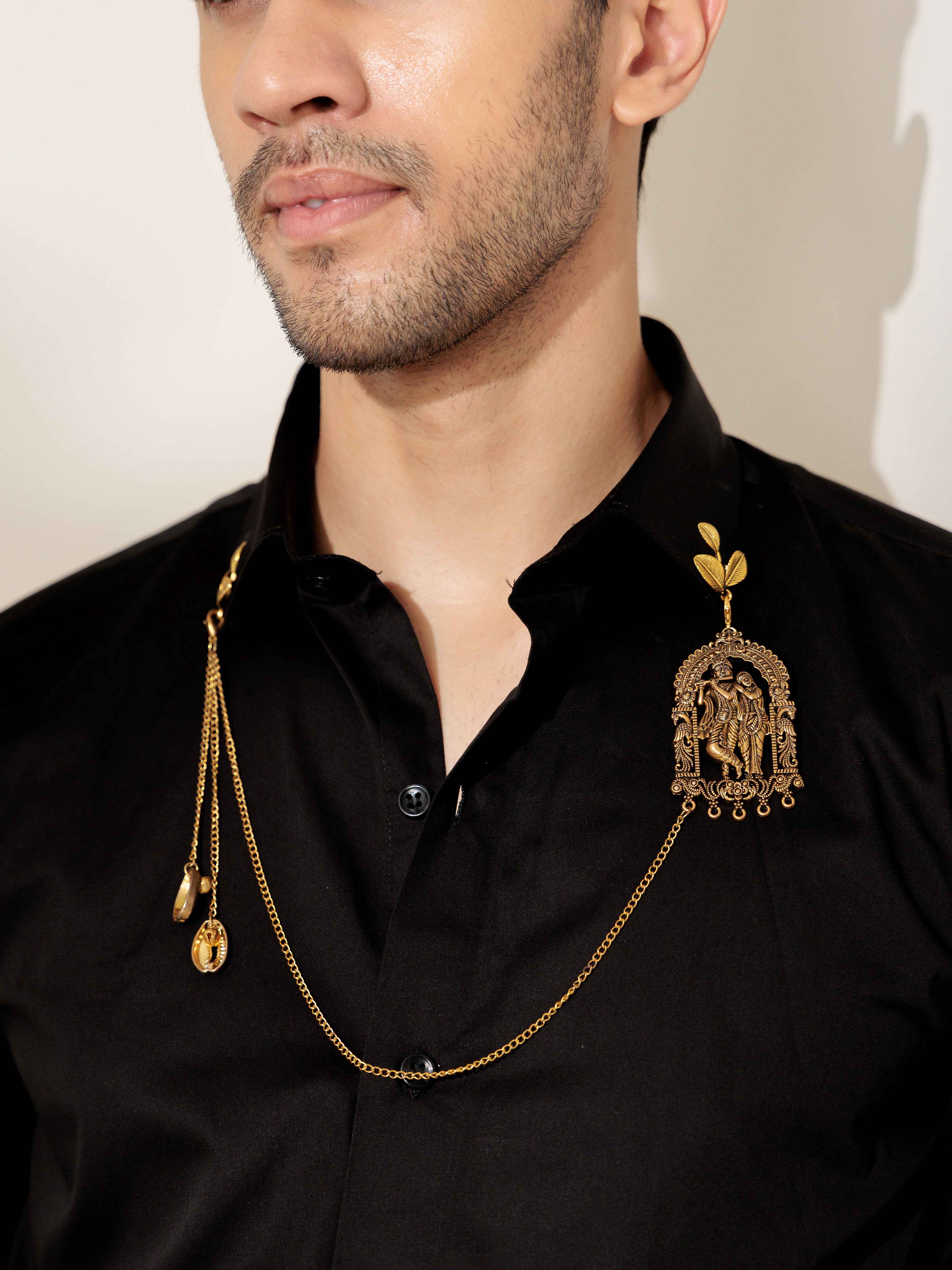FOOMER RADHEKRISHNA BLACK DESIGNER SATIN COTTON SHIRT - Image 2