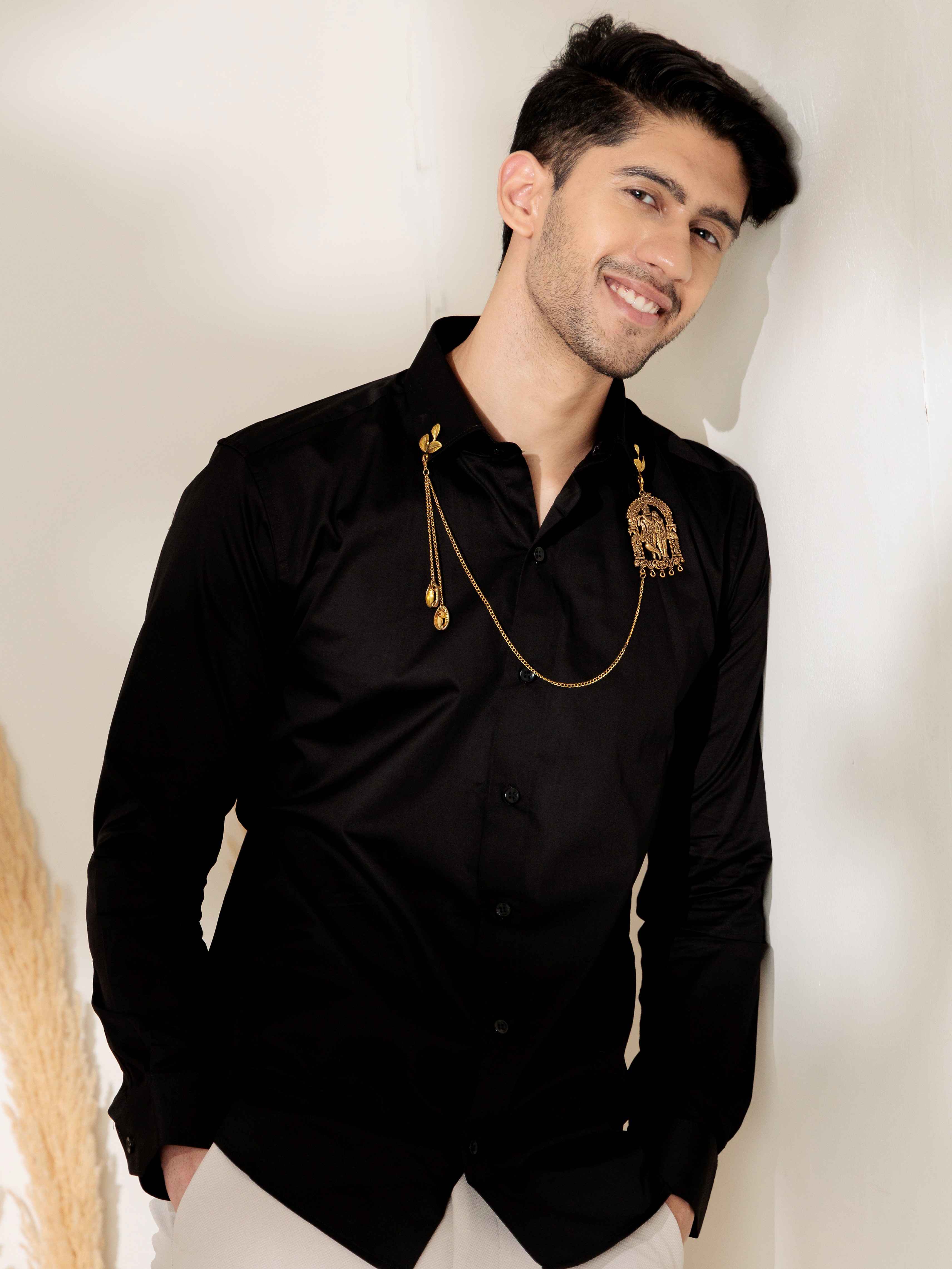 FOOMER RADHEKRISHNA BLACK DESIGNER SATIN COTTON SHIRT - Image 7
