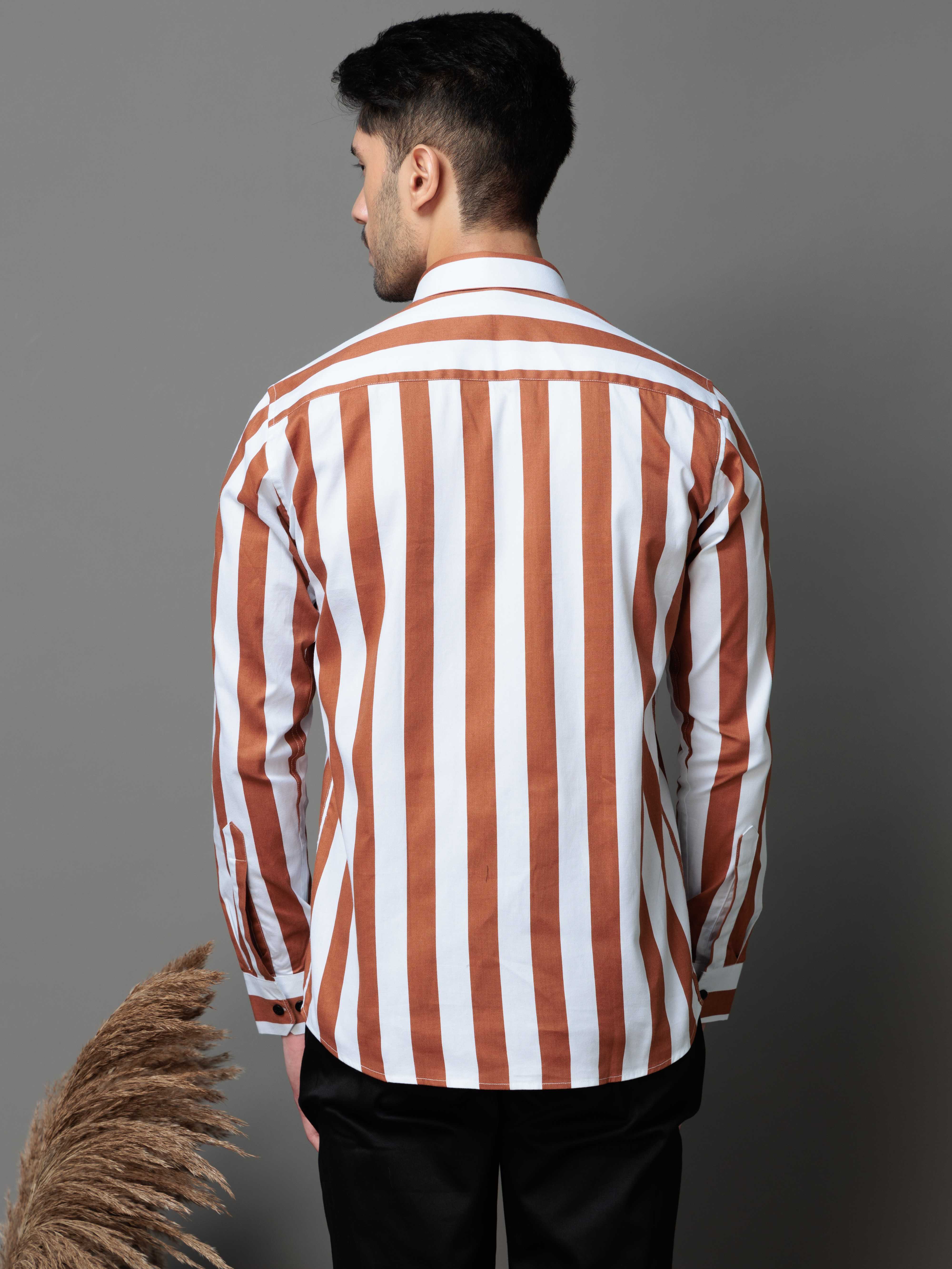METALLIC ORANGE STRIPED COTTON CASUAL SHIRT - Image 7