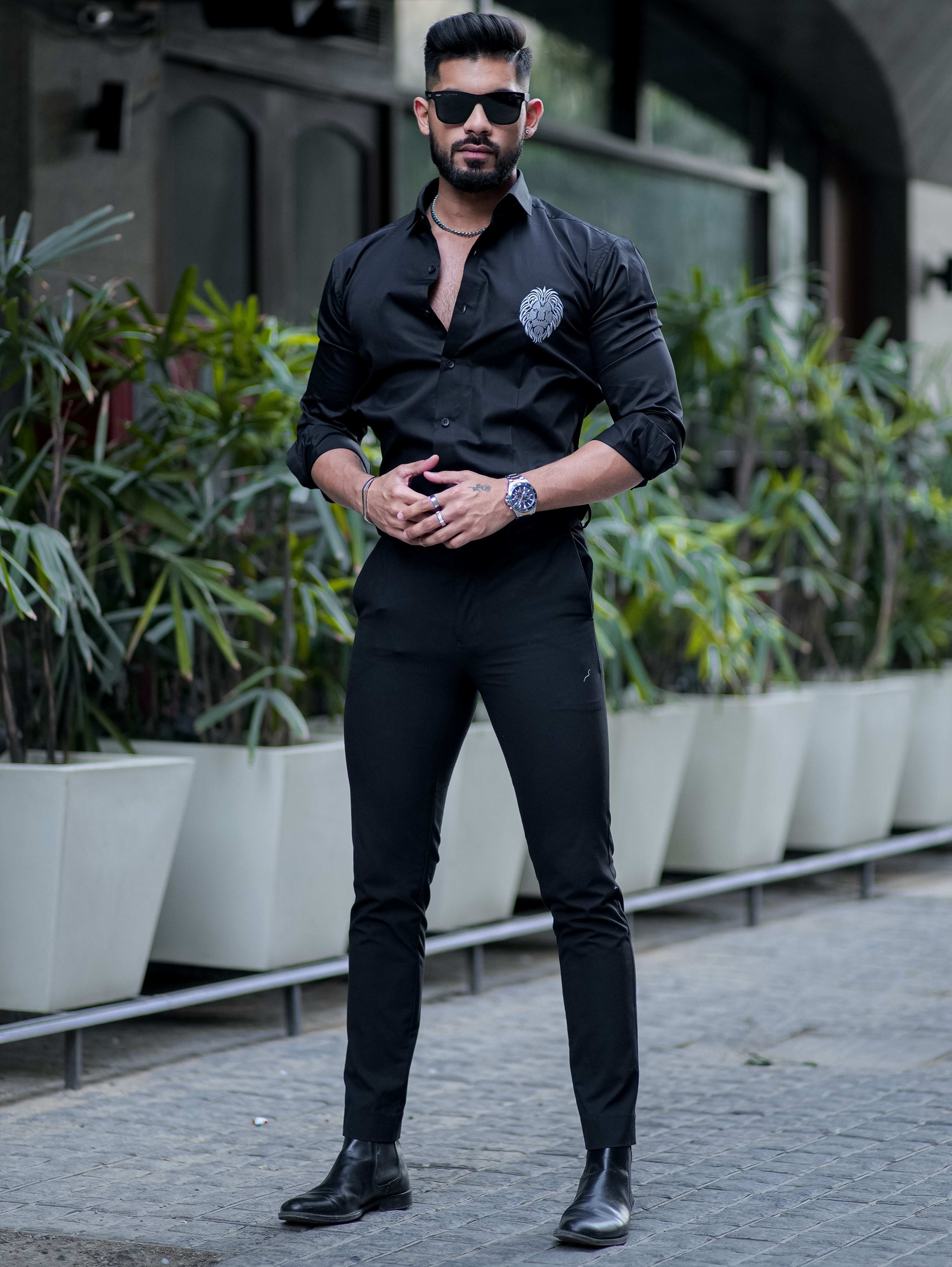 Mufasa Embroidered Grey Black Luxury Shirt For Men - Image 3