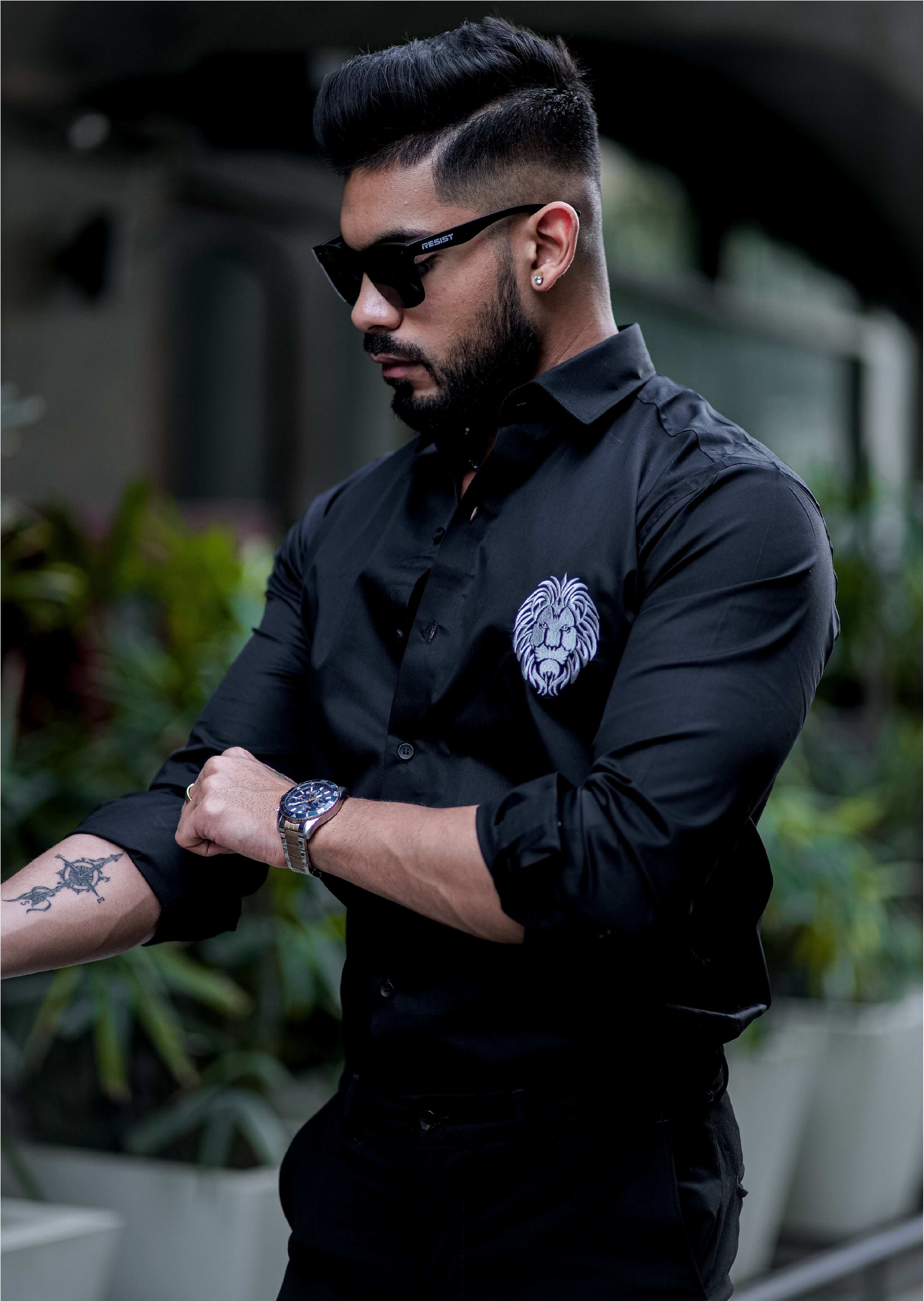 Mufasa Embroidered Grey Black Luxury Shirt For Men - Image 4