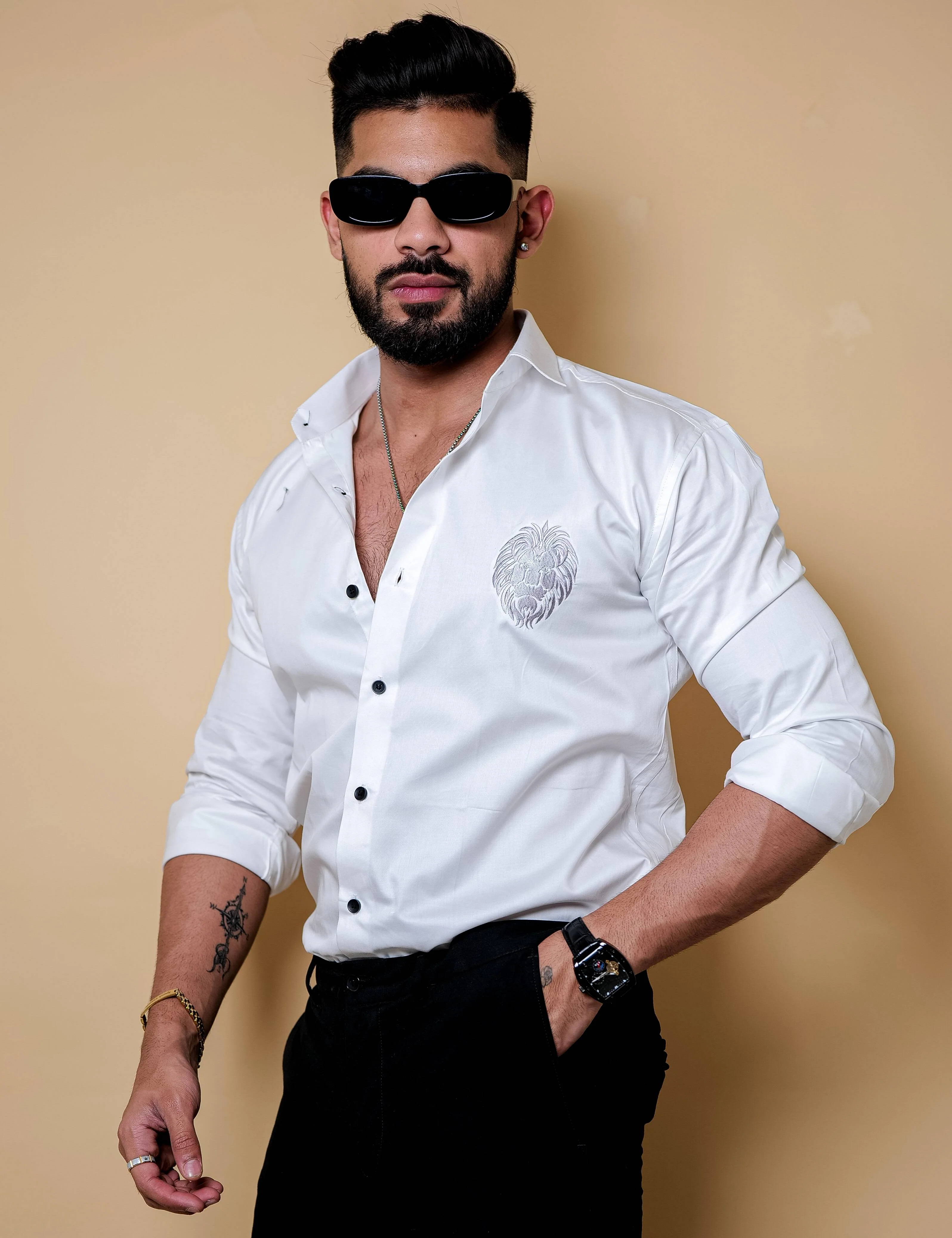 Mufasa Embroidered White Luxury Cotton Shirt - Image 3
