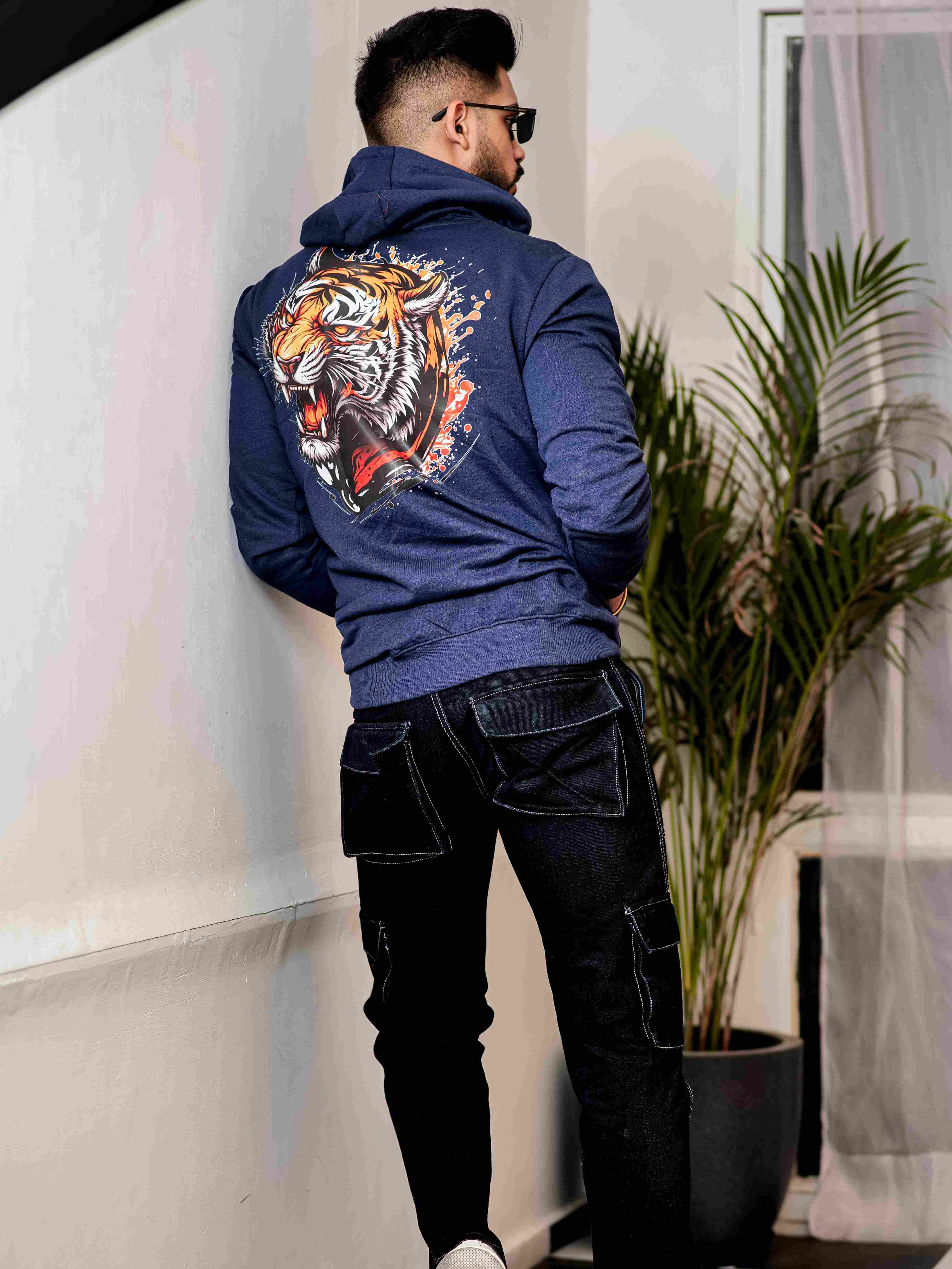 Navy Blue Cotton Full Sleeve Hoodie - Image 4