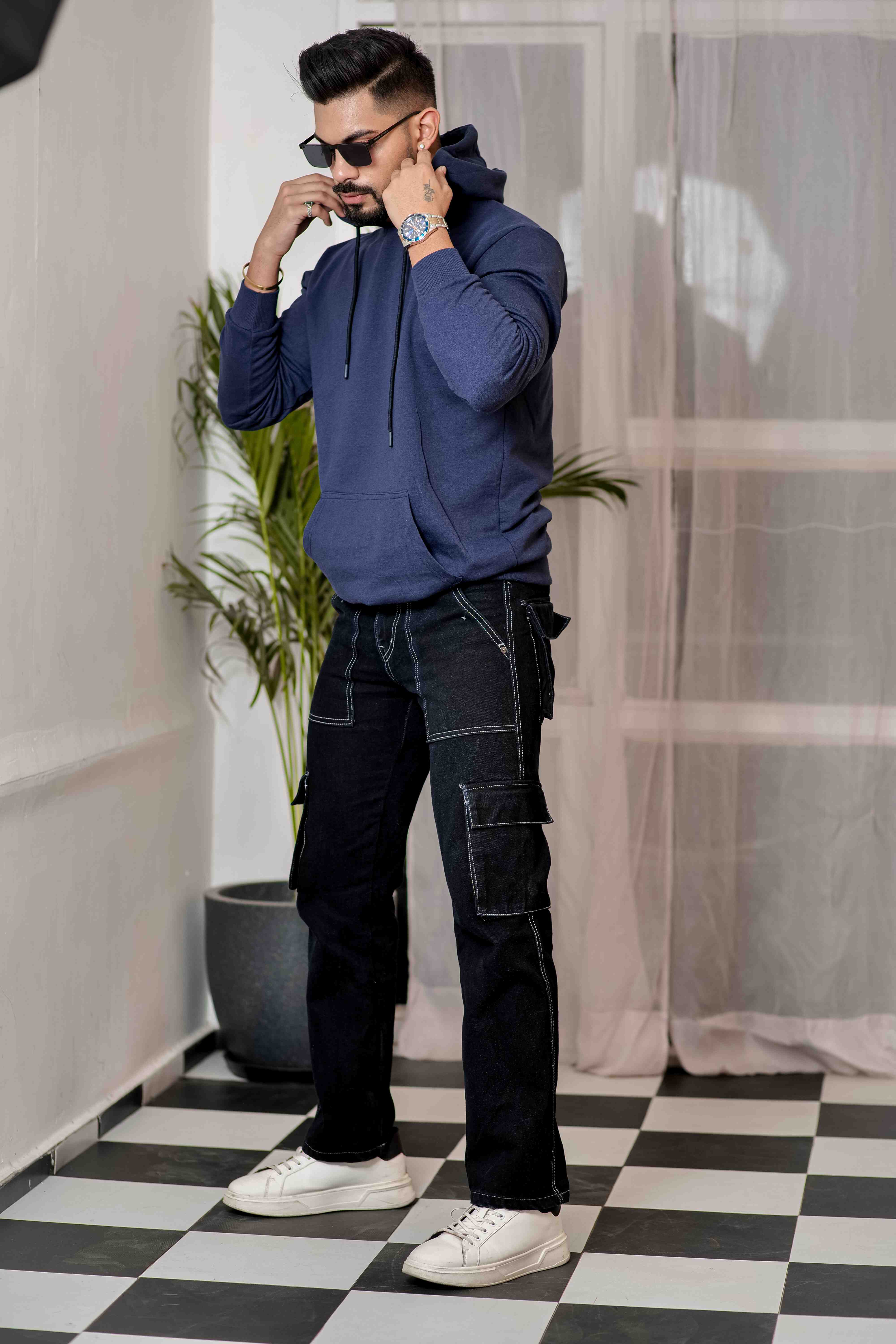 Navy Blue Cotton Full Sleeve Hoodie - Image 5