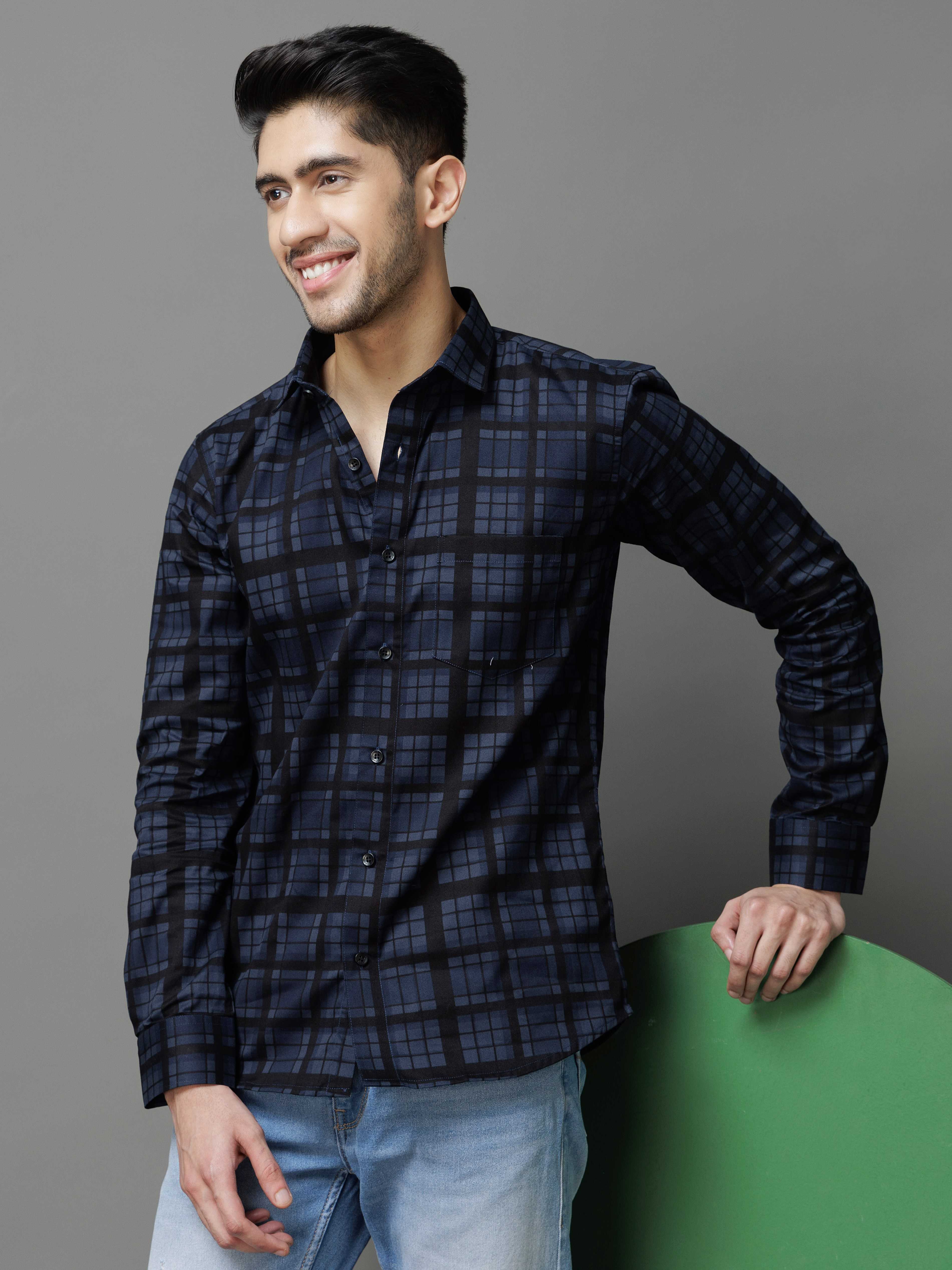 NAVY CHECKS PRINTED COTTON CASUAL SHIRT FOR MEN'S - Image 6